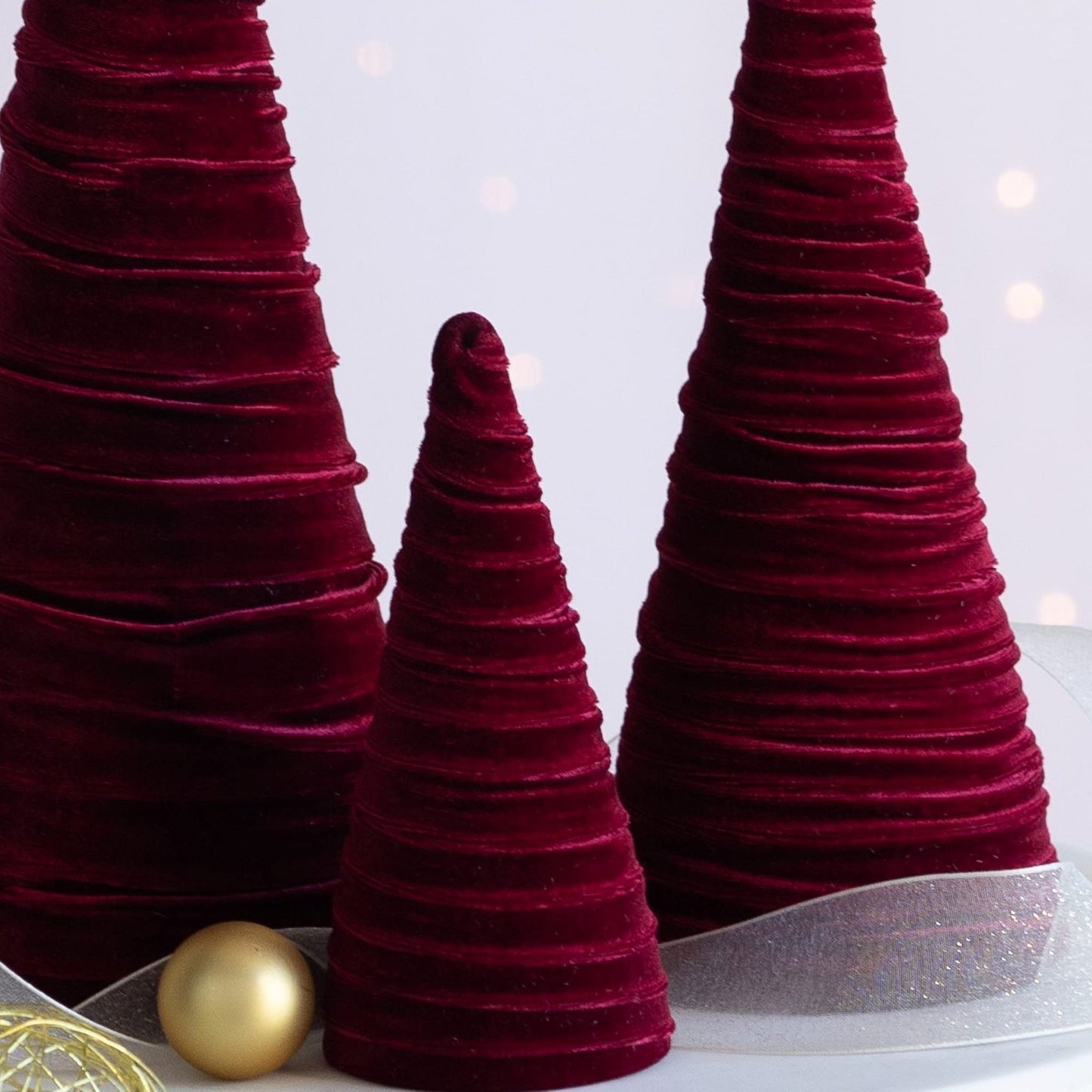 Set of 3 Burgundy Velvet Trees, Jewel Tone Mantel Decor, Luxurious Bookshelf, Holiday Party Accents, Valentine Tabletop, Elegant Charm, Cozy Gift for (Burgundy)