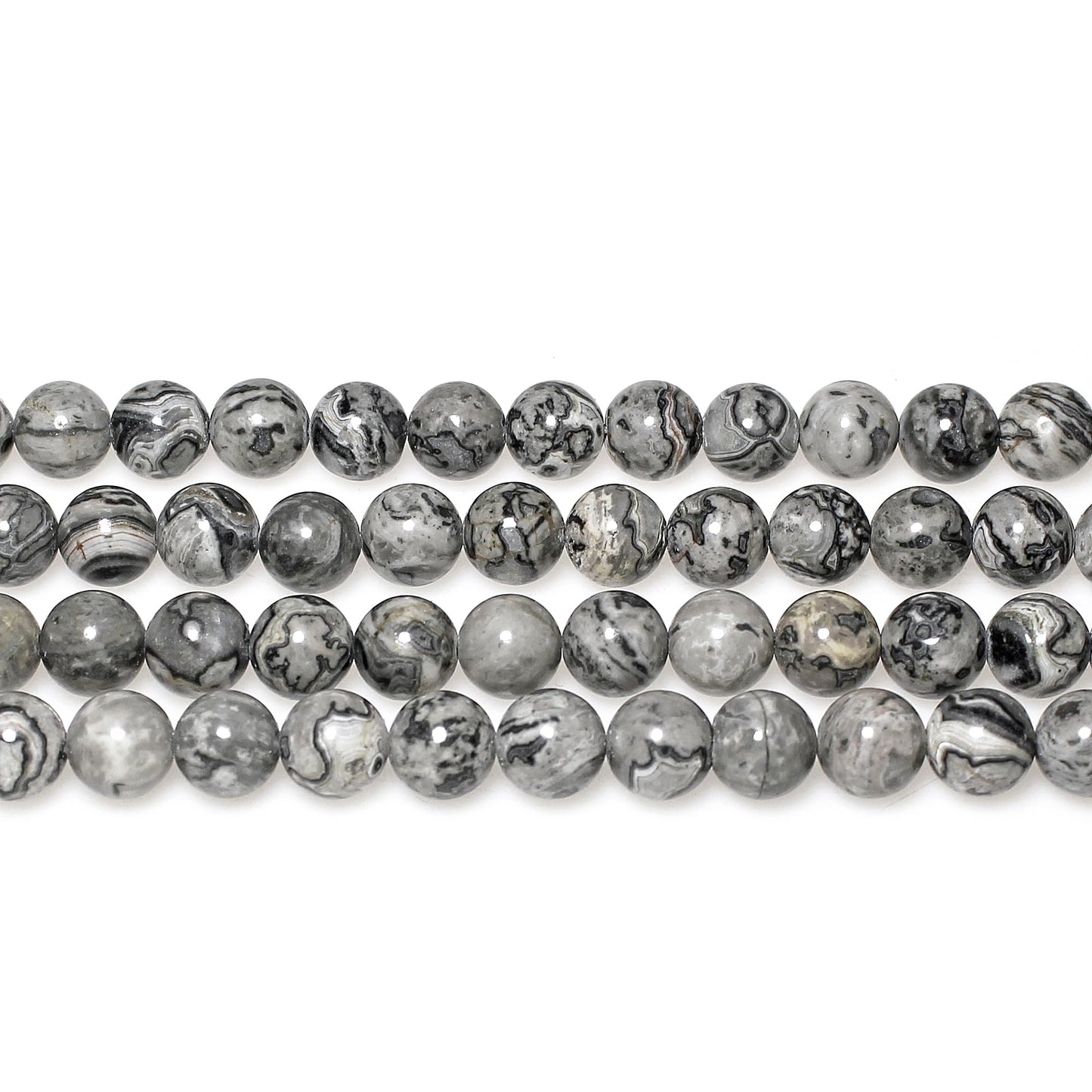 MJDCB AAA Natural Map Stone Beads Gray Picasso Stone Beads for DIY Bracelet Making 15" (8mm)