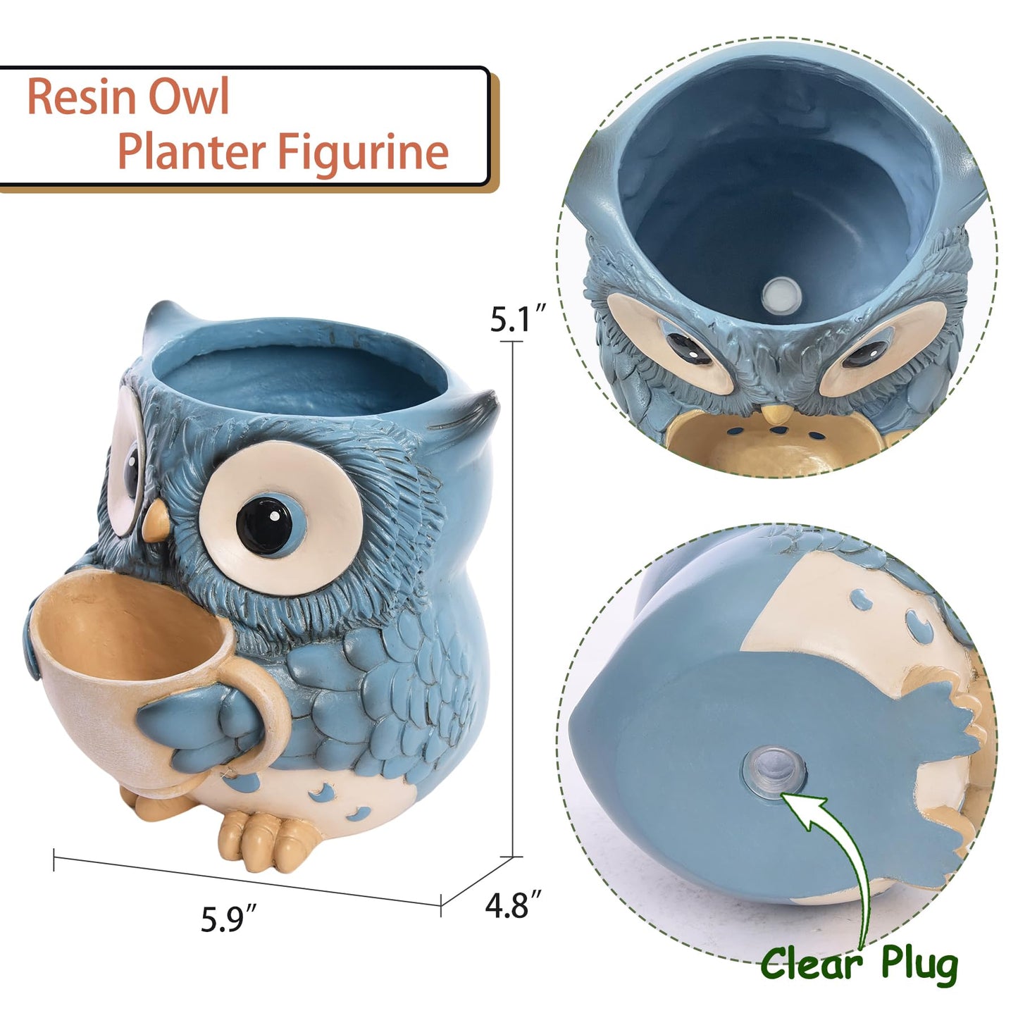 Saysmile Unique Owl Plant Pots Indoor, Cute Small Succulent Pots with Drainage Hole, Watering Owl Planters for Indoor Outdoor Plants, Resin Flower Pot for String of Pearls, Gift Ideas for Mother