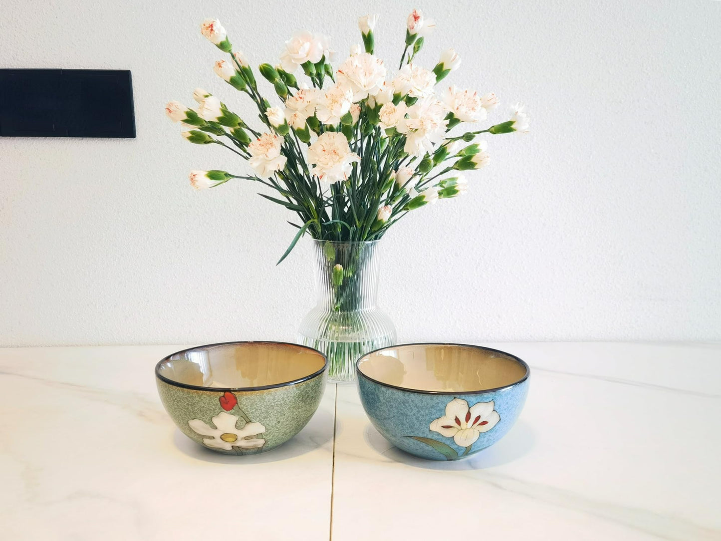 Ceramic Bowls For Kitchen, 28oz - Bowl Set of 4 - For Cereal, Salad, Pasta, Soup, Ramen, Serving etc - Dishwasher, Microwave, and Oven Safe - For Breakfast, Lunch and Dinner (Blue+Red+Green+Pink)