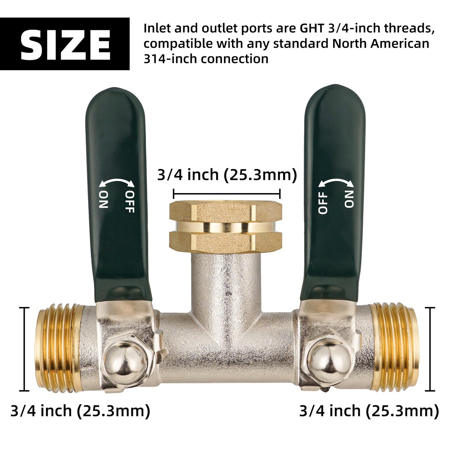 DINGBAI Hose Splitter 2 Way, Brass High Flow Garden Hose Splitter Heavy Duty, Hose Connector, Water Spigot Splitter, Full Flow Faucet Splitters with shutoff, 3/4” GHT Inlet