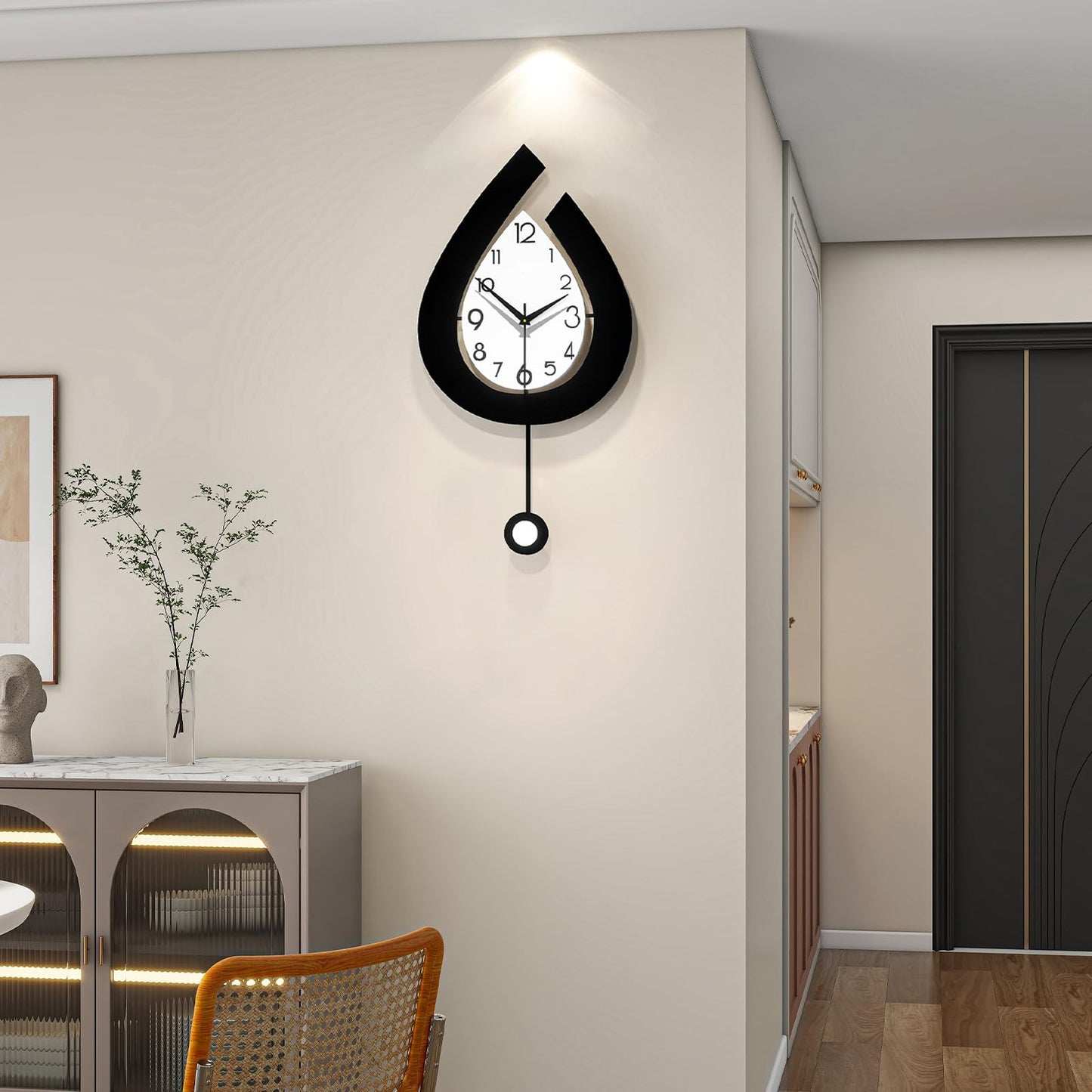 YIJIDECOR Decorative Wall Clock for Living Room Decor Large Modern Wall Clocks with Pendulum Battery Operated for Bedroom Office Kitchen Home Small Black Silent Wall Clock Non Ticking 11.8*22.4 Inch