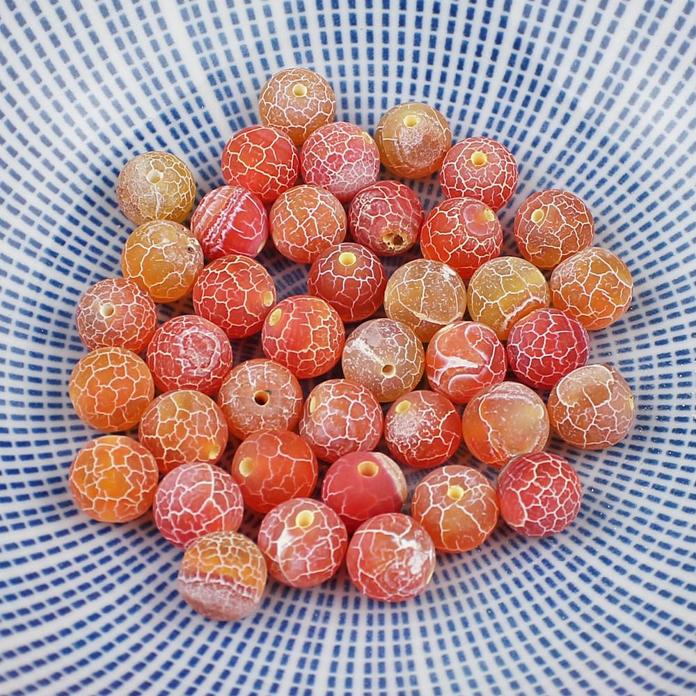MJDCB Natural Orange Frosted Agate Round Stone Beads for Jewelry Making DIY Bracelets Necklaces (10mm)