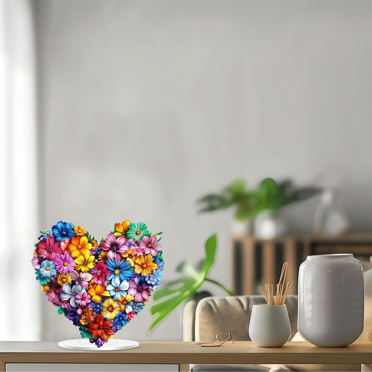 Flower Clear Acrylic Desktop Decoration, Tabletop Placement Ornament, Table Decor for Home Décor in Living Room or Office, Halloween, Christmas, Birthday, Valentine's Day, 7.8 Inch