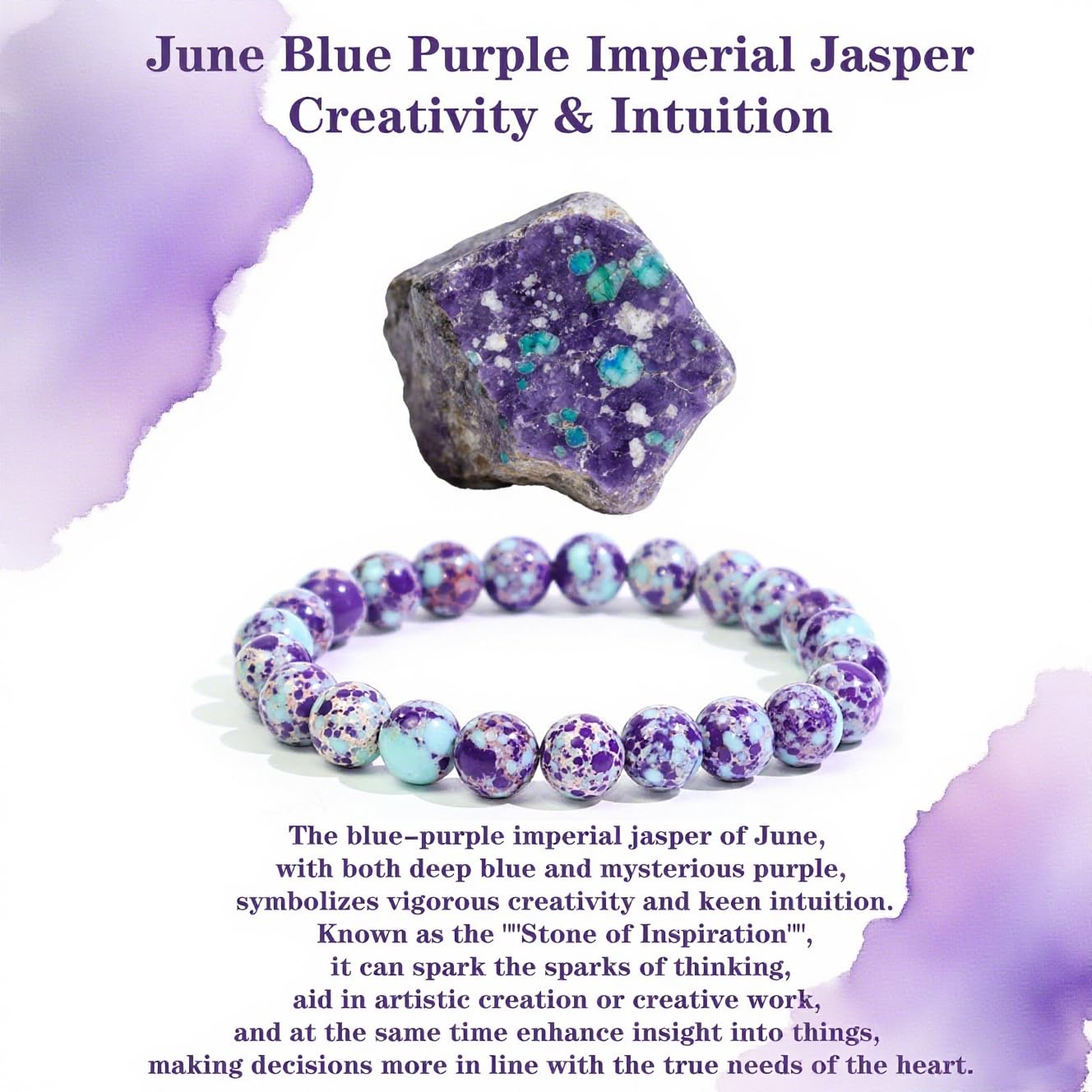 Crgwxzl June Birthstone Bracelets for Women Men,Healing Crystal Protection Stone Blue Purple Imperial Jasper Beads Bracelet,String Wrap Zodiac Month Bracelets Birthday Jewelry Gifts