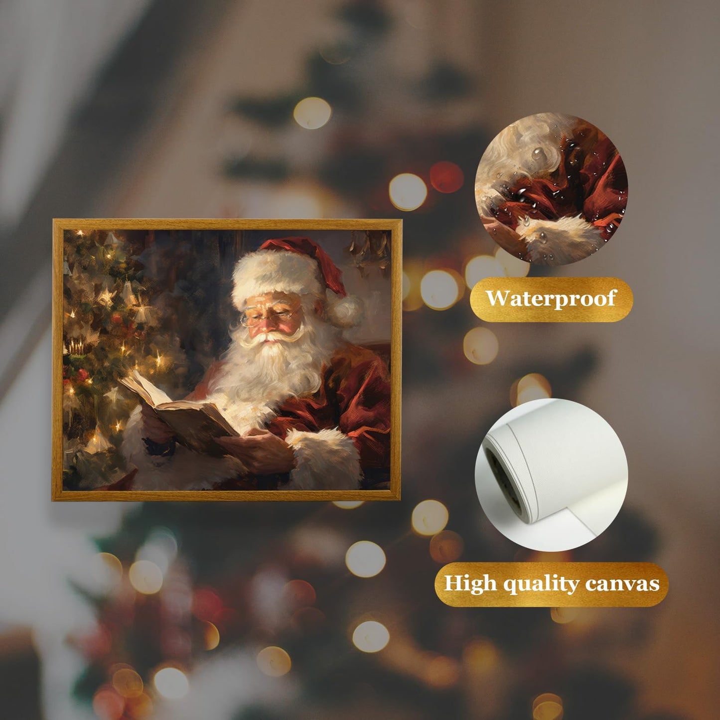 Artifexer Christmas Poster, Framed Canvas Wall Art, Christmas Art Prints, Santa Claus Christmas Pictures Wall Decor for Bedroom, Bathroom, Living Room, 8x10in Frame