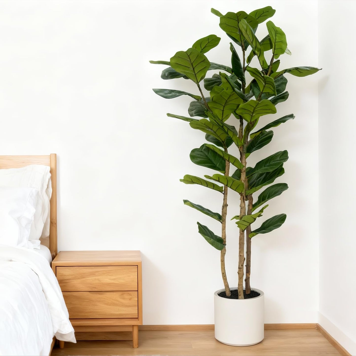 Artificial Fiddle Leaf Fig Tree 6FT with White Tall Planter-Large Faux Tree Tall Fake Floor Plant in Pot,Artificial Plants Indoor for Home Office Living Room Décor(Lyrata 6FT)