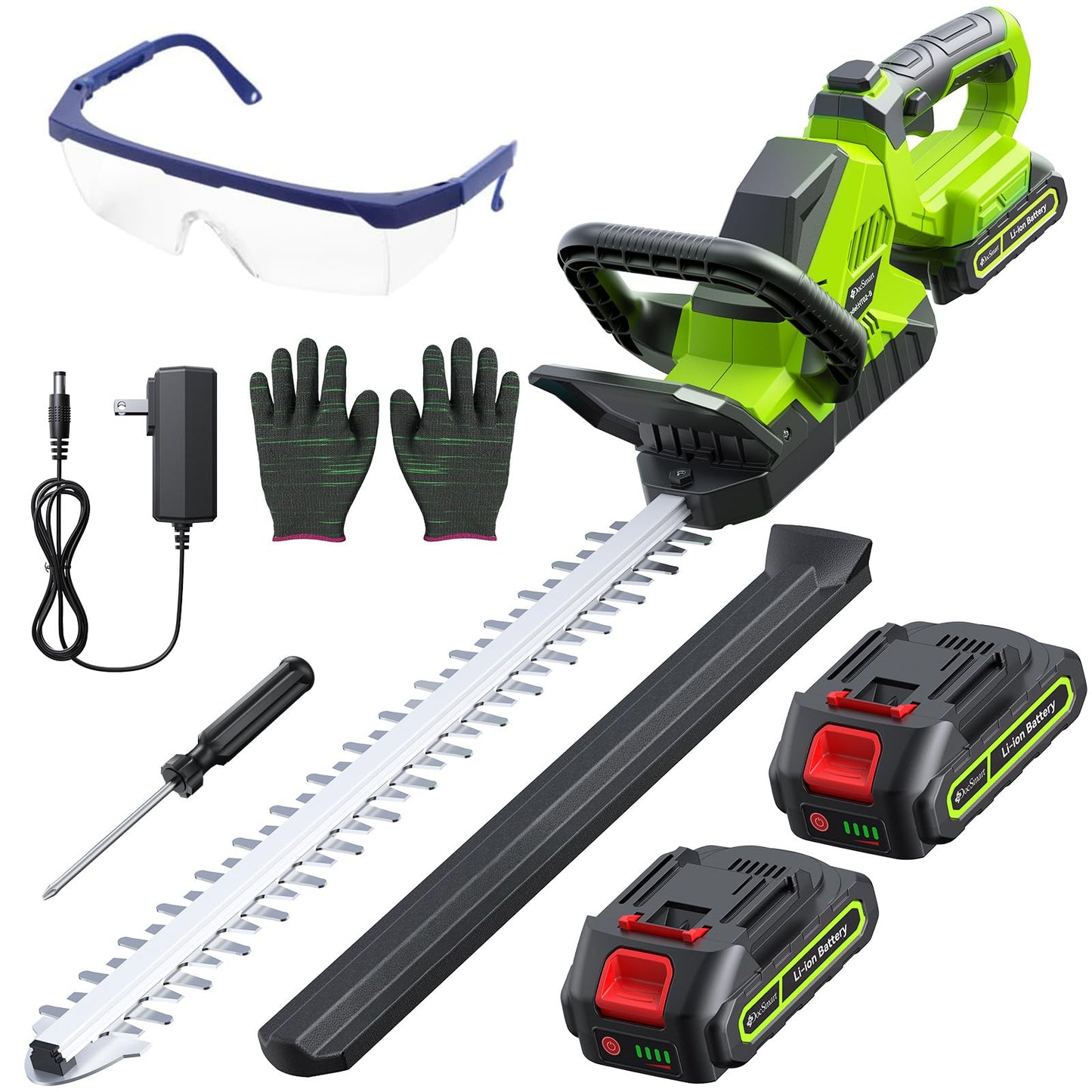 20'' Hedge Trimmer Cordless with Battery, 3000RPM Electric Handheld Bush Clipper with 2pcs 2000mAh Rechargeable Batteries, 180° Rotatable Head, 2/3'' Blade Gap Green, Gifts for Men Dad Father