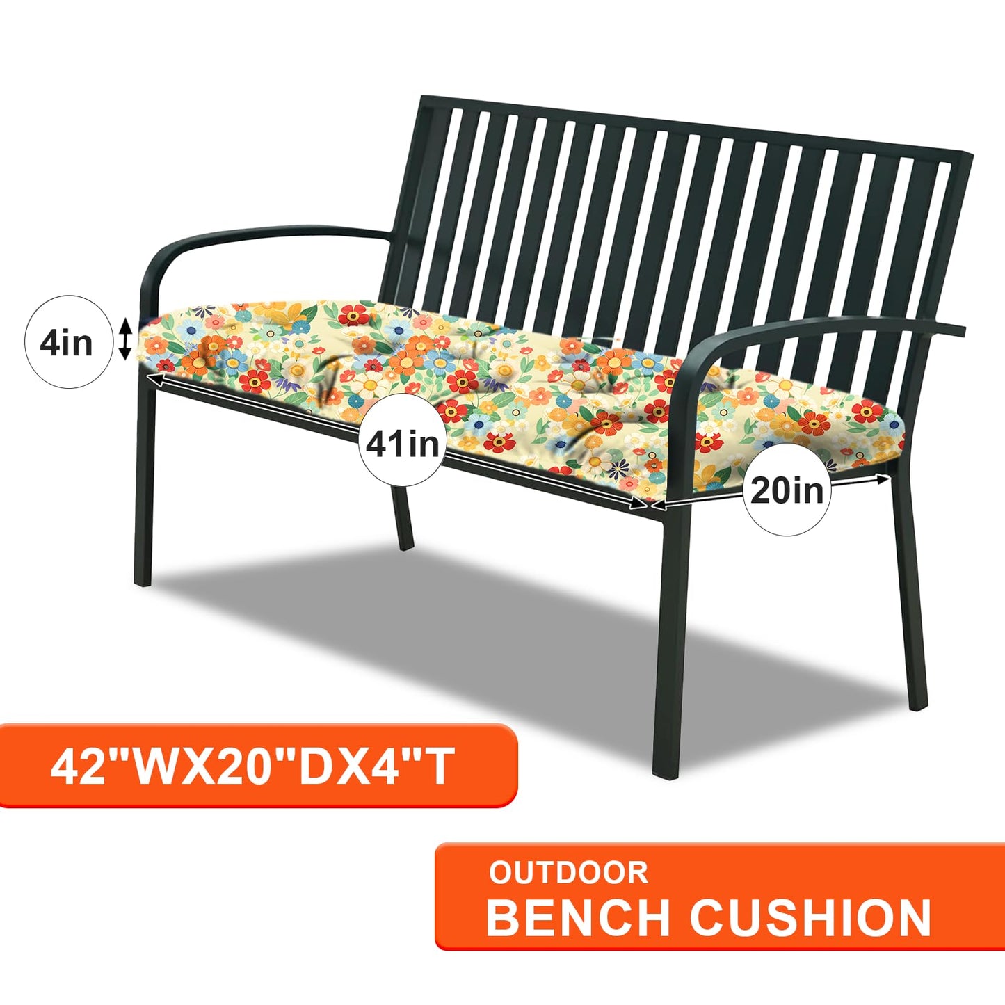 lihtsofty Outdoor Bench Cushions, Garden Waterproof Bench Cushion, Bench Cushions Patio Loveseat,Tufted Chair Pad 41×20 in Replacement Seat Pad Cushion (Daisy, 41x20Inch)