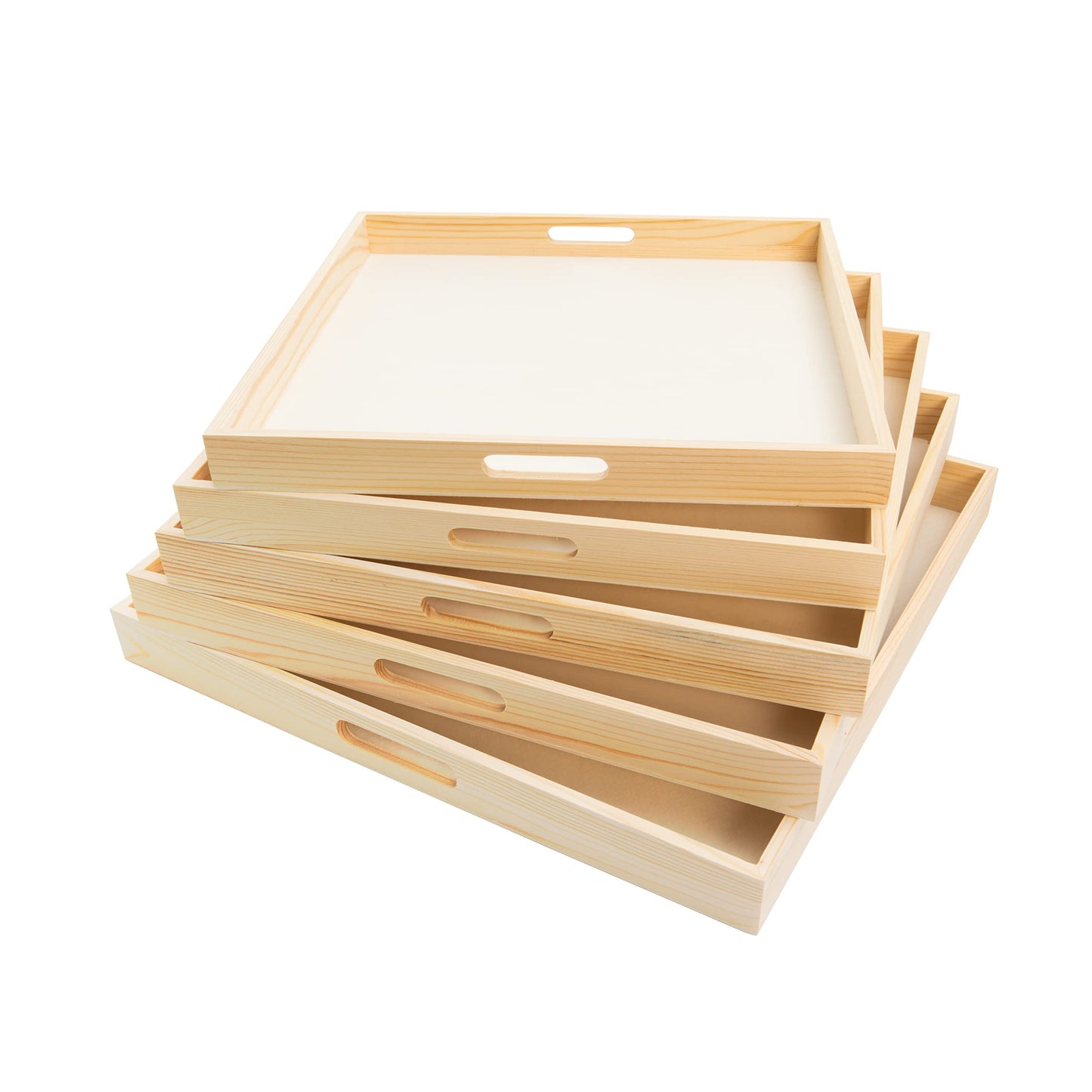 Wooden Nested Serving Trays – Unfinished Square Trays with Cut-Out Handles for Crafts, Serving, Ottomans & Home Décor – Set of 5