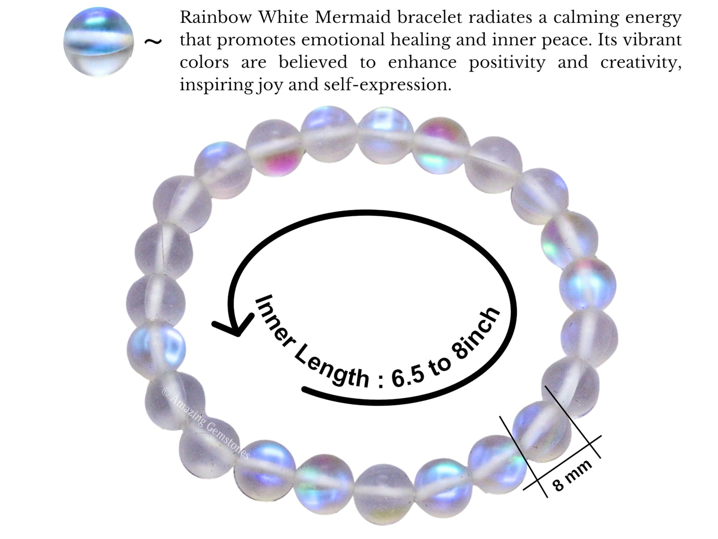 Amazing Gemstone Crystal Bracelet for Women Men's Gifts - Protection Healing Crystal Bracelet - 8mm Gemstone Beaded Stretchable Bracelet Pulseras Para Hombres Mujer Stocking Stuffers Mothers Day Gift (Rainbow Mermaid)