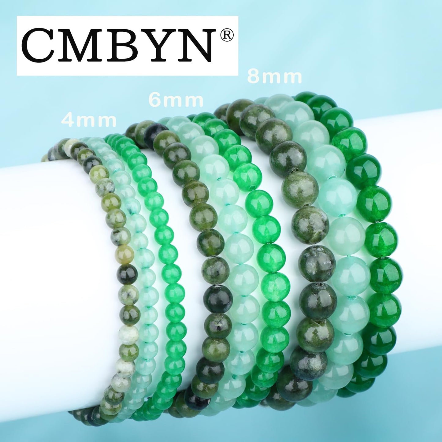 CMBYN 3-Pieces 8mm Natural Crystal Gemstone – ﻿Green Jade, Green Aventurine, Taiwan Jade Handmade Reiki Energy Healing Stretch Bracelets Jewelry for Yoga, Meditation, Unisex