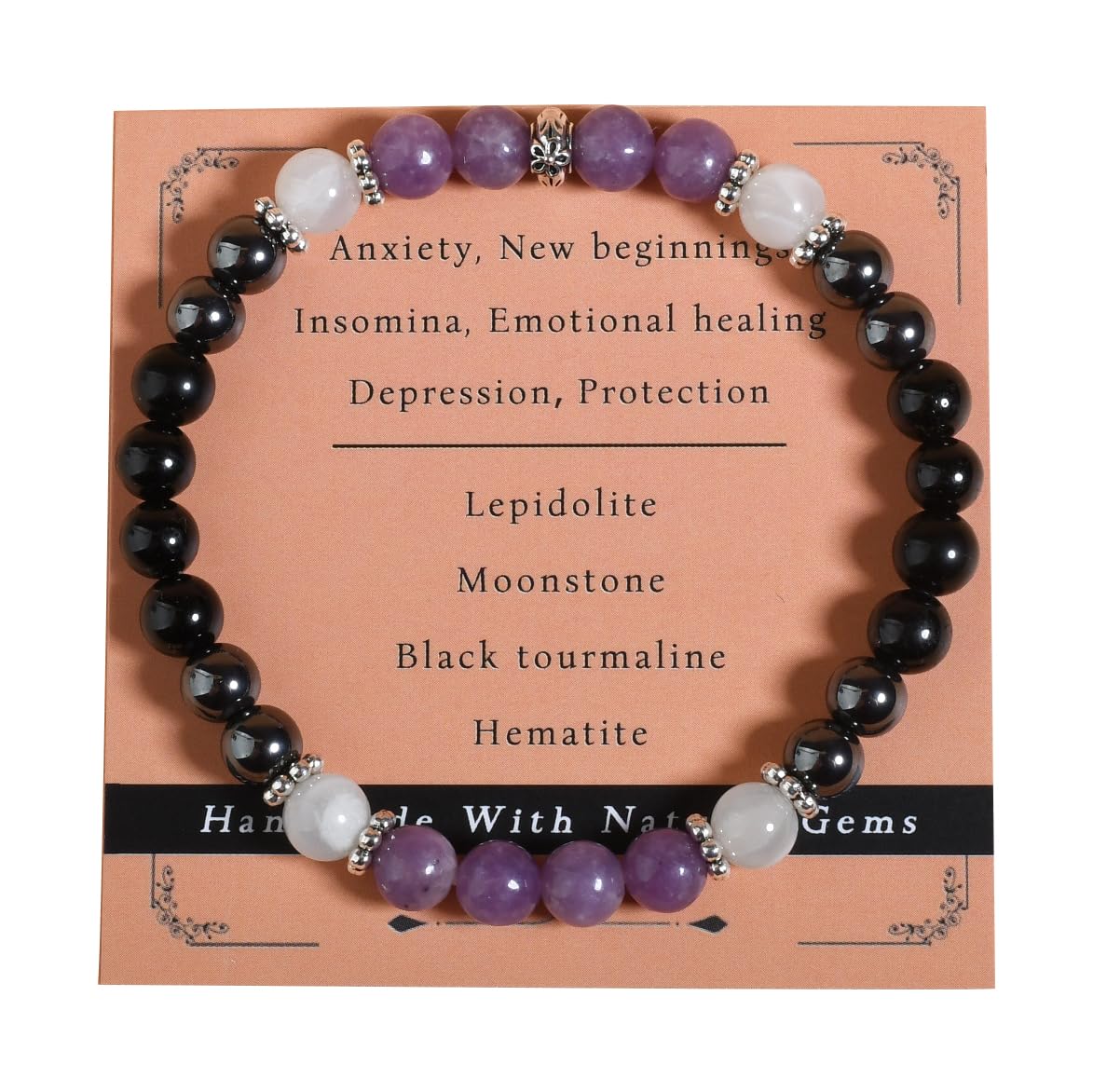 Gracayfr Anxiety Relief Bracelet New Beginnings Gifts Lepidolite Black Tourmaline Hematite Moonstone Emotional Healing Crystal Protection Items Jewelry For Women Lepi Moon