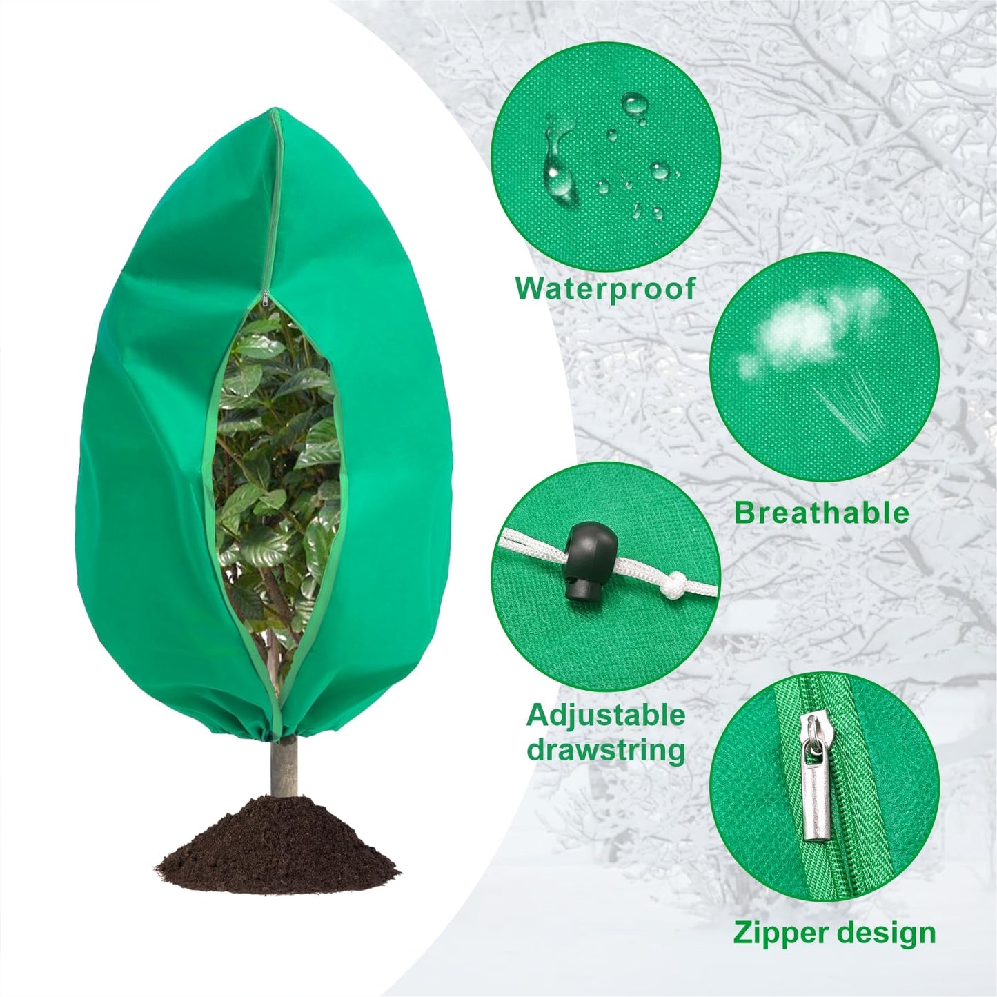 8 Pack Plant Covers Freeze Protection, 31.5"x47.2" Frost Blankets with Zipper Drawstring, Winter Cold Weather Plant Protection Jacket for Outdoor Plants Potted Shrubs Trees from Freeze Animals, Green