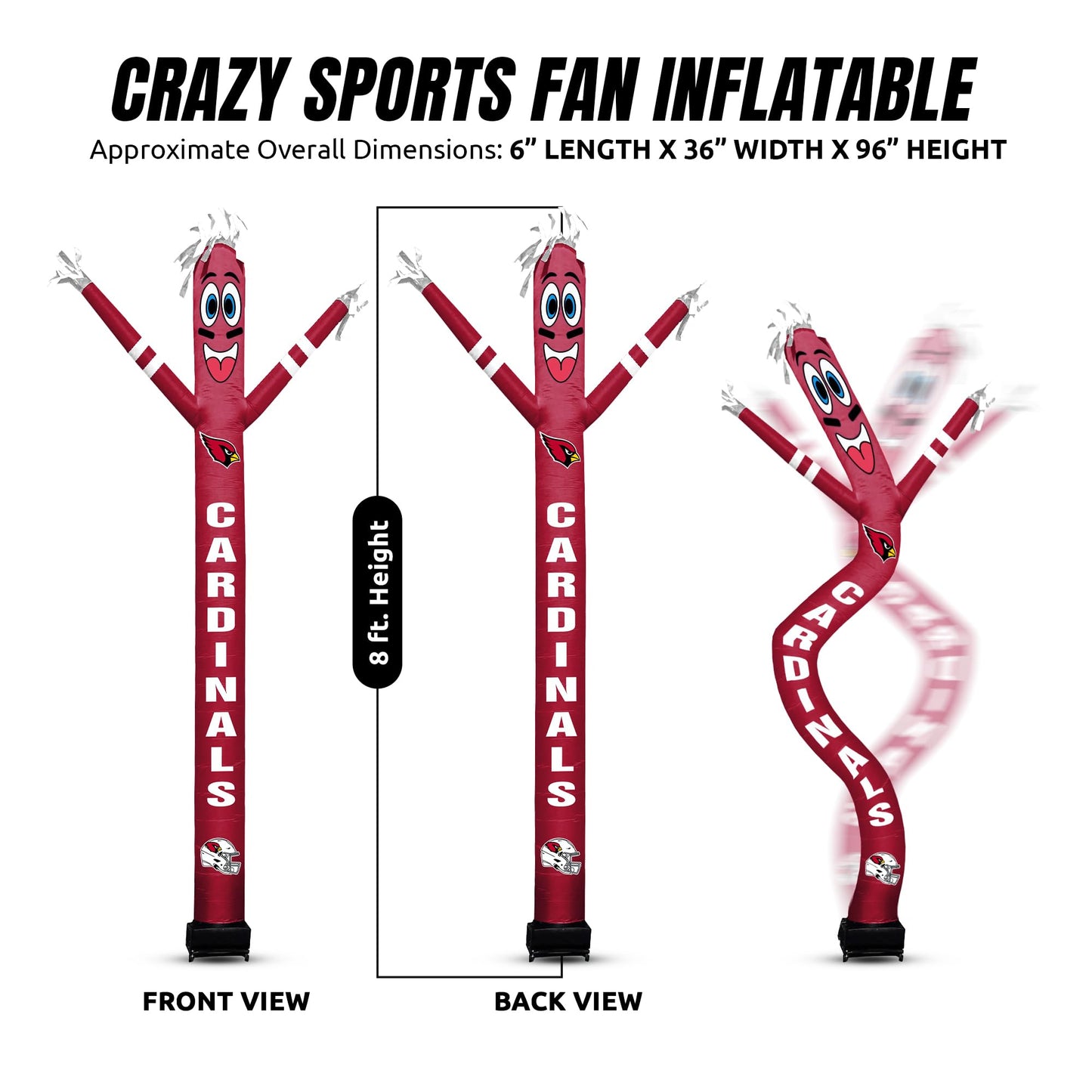 Sporticulture NFL Football Arizona Cardinals Wacky Waving Inflatable Tube Guy with LED Lights & Built-in Blower Air Wacky Dancers NFL Inflatable Tube Man Crazy Sports Fan Outdoor Party Decoration