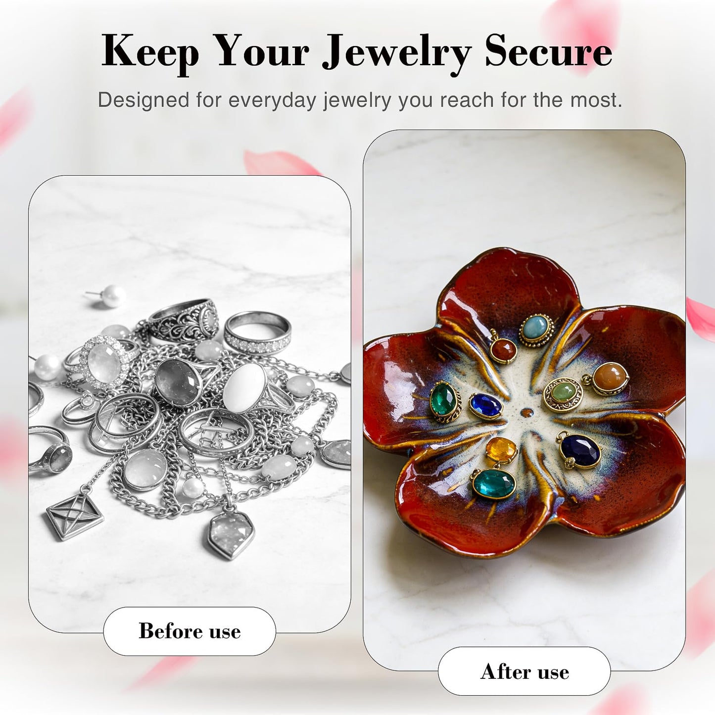 SEEDUSTRY Ceramic Jewelry Tray, Petal Ring Dish, Small Ceramic Jewelry Trinket Holder, Desktop Decoration, Dainty‌ Plate for Rings, Earrings, Necklace, Gifts for Mother Girlfriend Daughter Sister