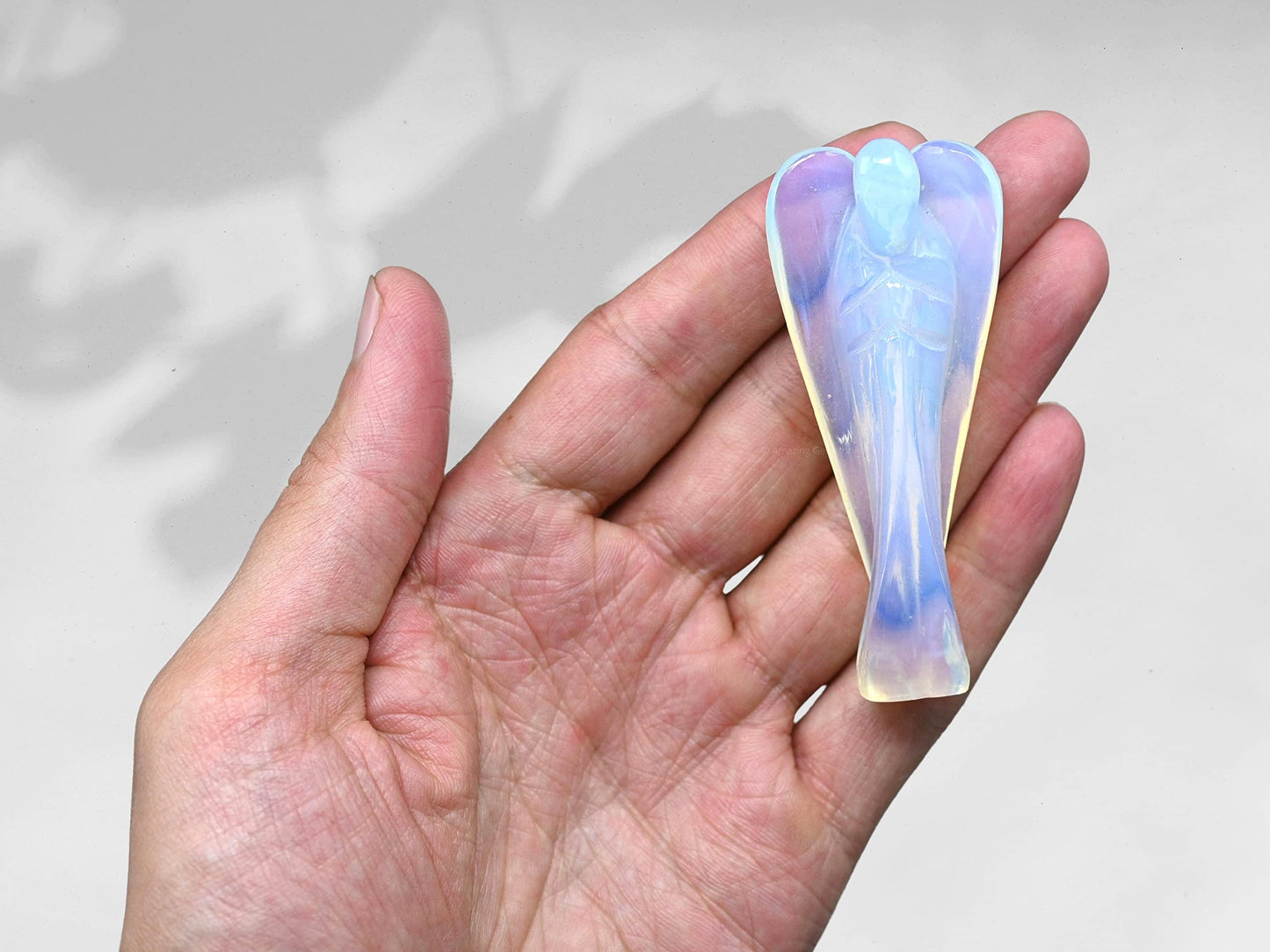 Amazing Gemstone Opalite Crystal Guardian Angel Figurines Ornament for Healing Birthstone, Decoration Statue (Hand Carved Pocket Gemstone Angel) (3 inch)