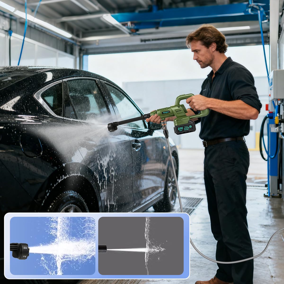 Max 1100PSI 3.0 GPM Battery with Multi-3 Level Adjustment, 6-in-1 Nozzle & Foam Cannon, 26.2 ft Hose for Car & Home