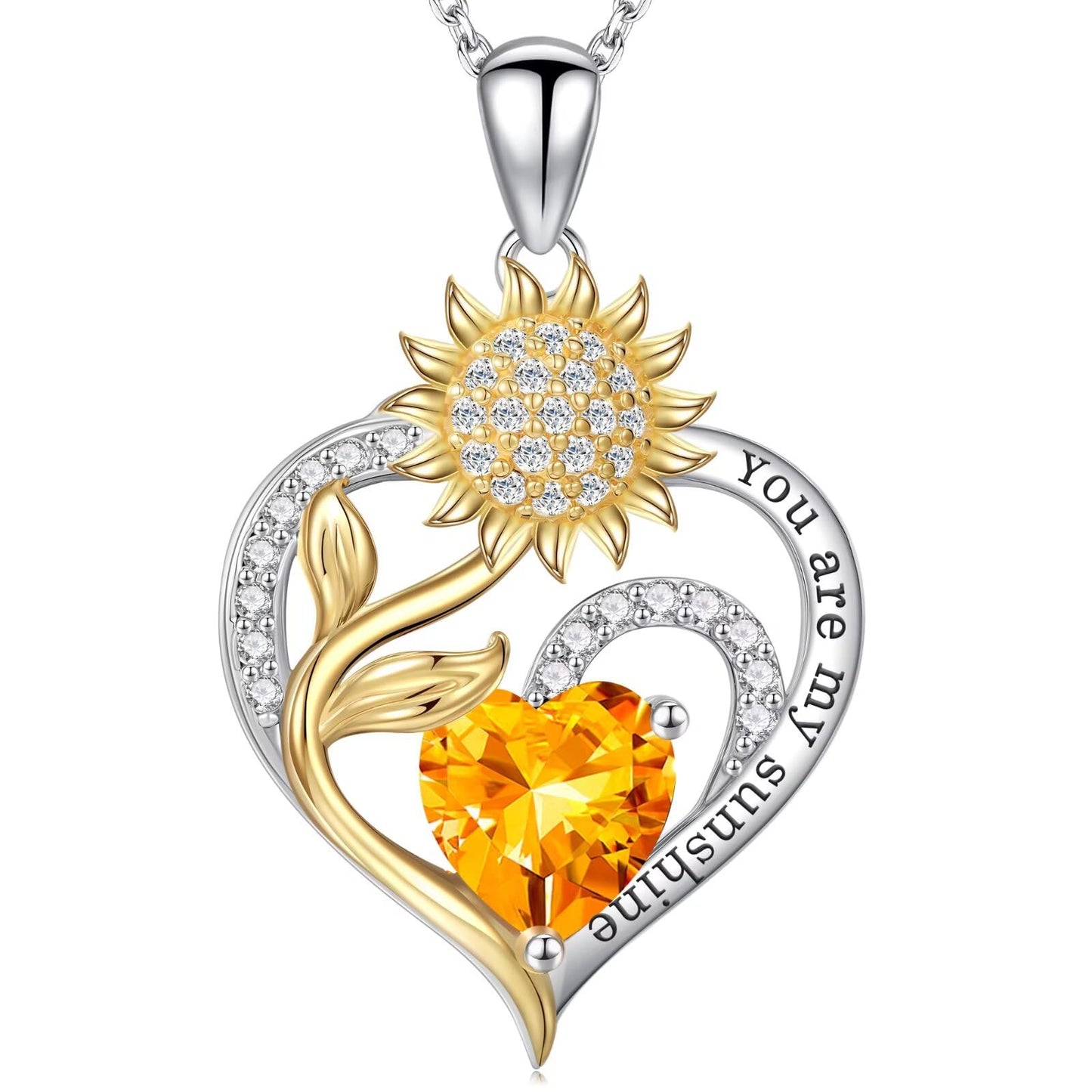 Iefil Mothers Day Gifts for Wife, Sunflower Necklace, Sunflower Gifts for Women, November Simulated Citrine Jewelry, Birthstone Necklace for Wife Mom
