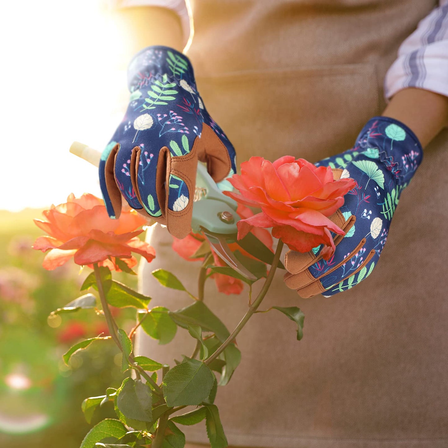 Bamllum Leather Gardening Gloves for Women - Working Gloves for Weeding, Digging, Planting, Raking and Pruning (B-Blue) Medium