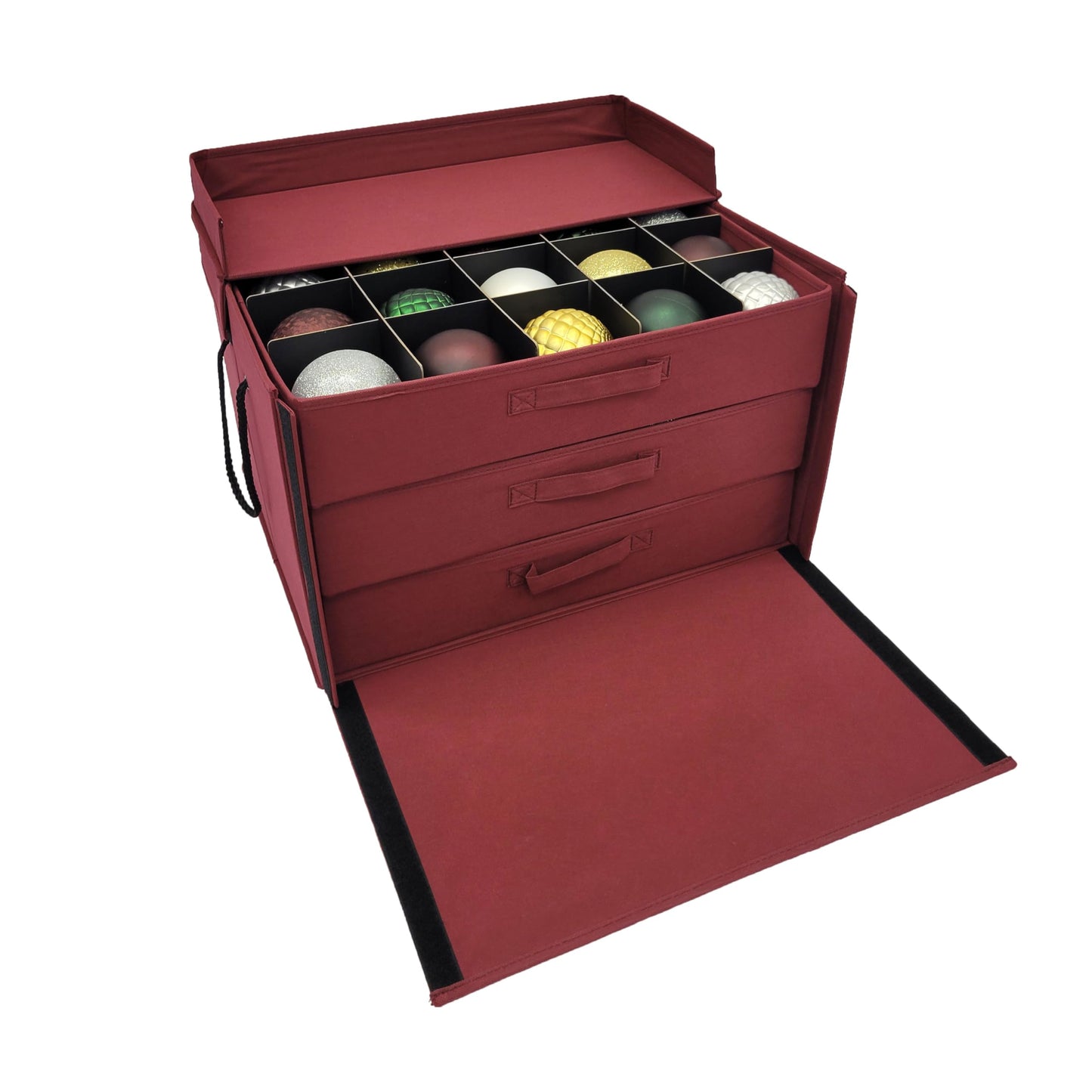 612 Vermont Christmas Ornament Storage Box with 3 Trays, Adjustable Acid-Free Dividers, Holds 60-4 Inch Ornaments
