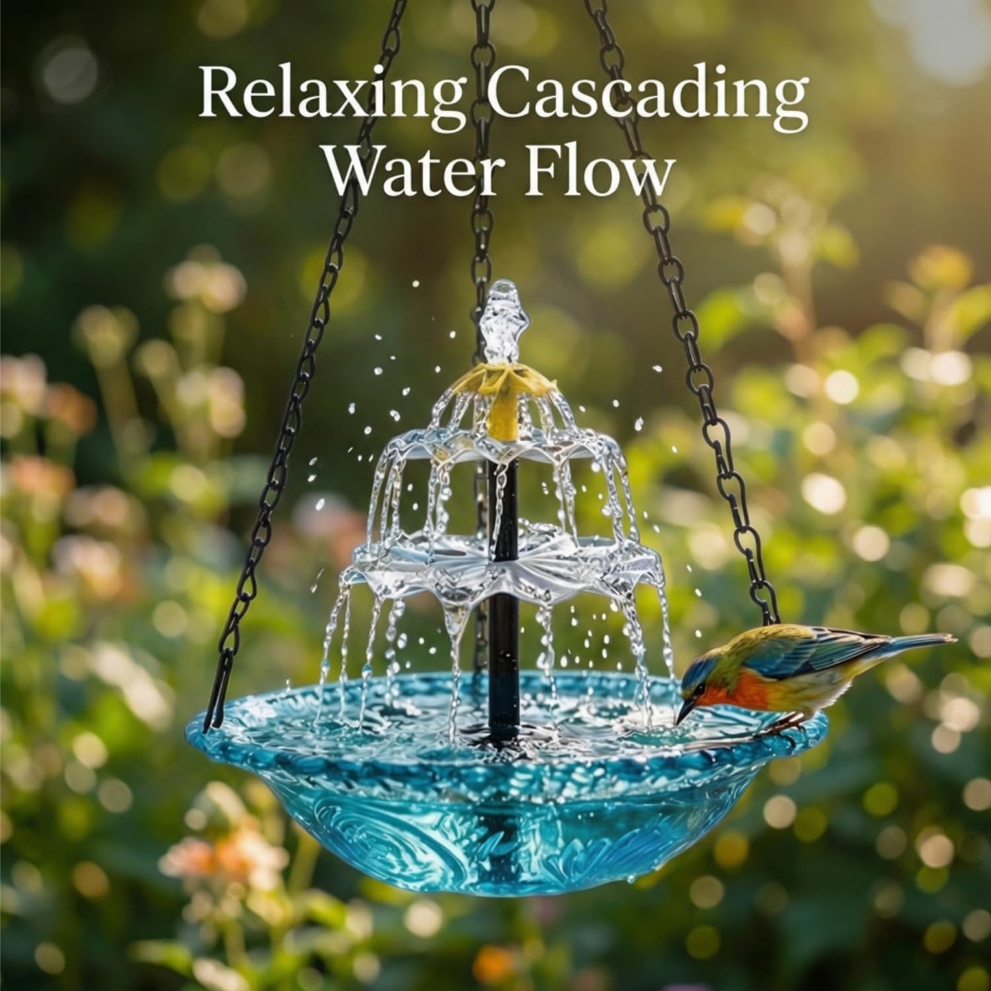 2026 New Solar Cascade Hanging Bird Bath Fountain – Outdoor Bowl Bird Bath with Solar Pump, Large Hanging Fountain for Hummingbirds, Gardens, Patio & Backyard (Blue)