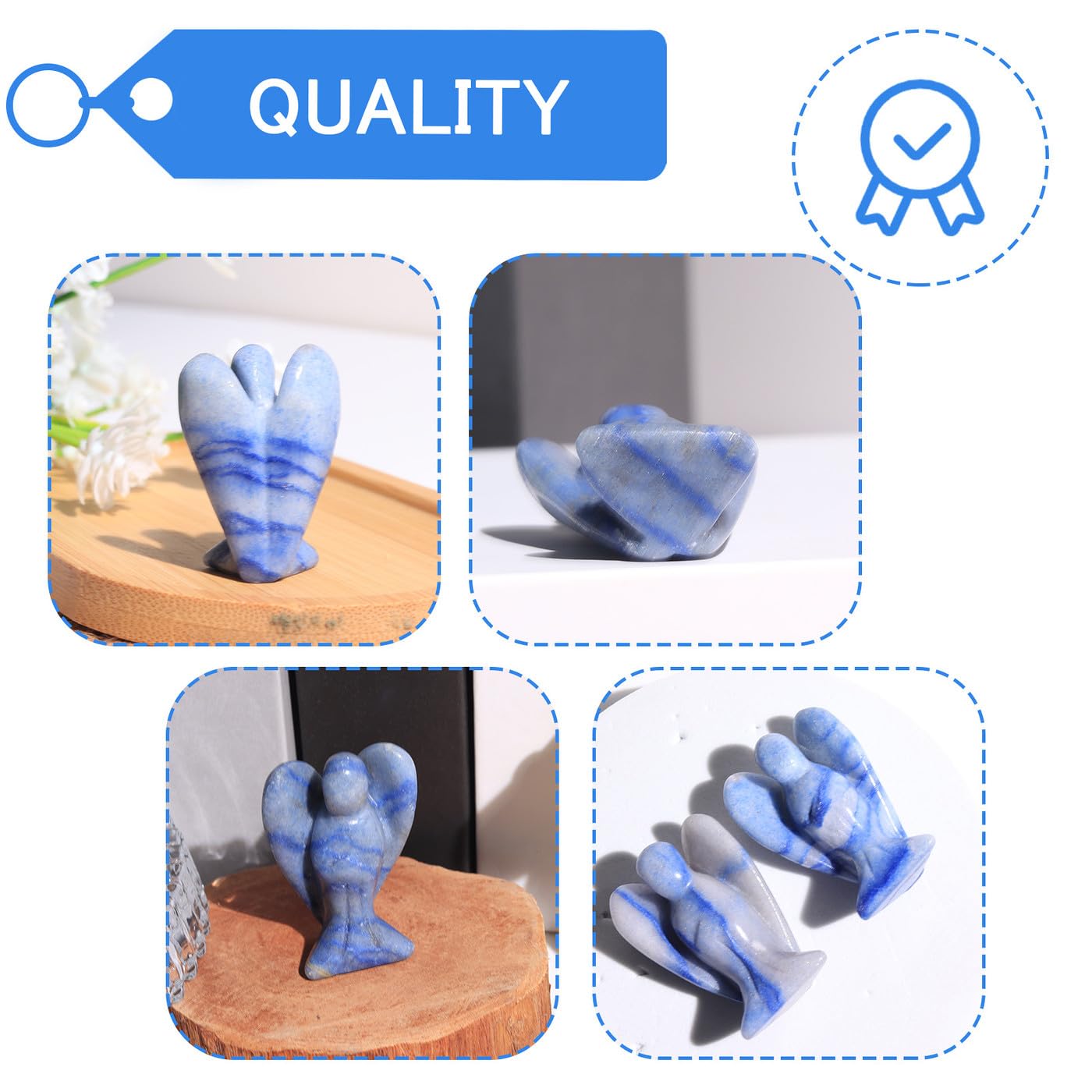 QINJIEJIE Blue Aventurine Crystals Angel Decor Peace Statue Stone Guardian Angel Healing Hand Carved Natural Gemstones Pocket Figurines Room Home Office Decorations Gifts for Women