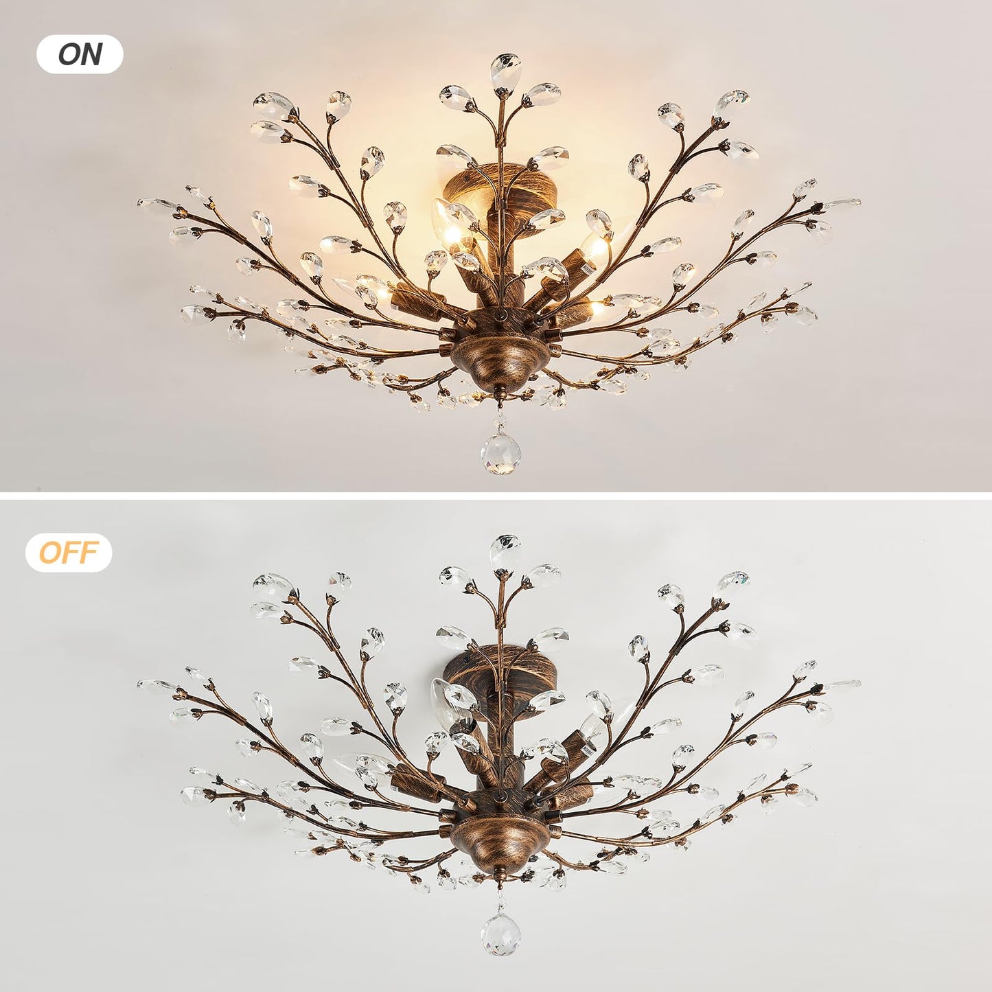 CVKASH 5 - Light Vintage Crystal Chandelier Modern Bronze Branche Ceiling Light Fixture Farmhouse for Kitchen Dining Room Living Room Bedroom Hallway Foyer