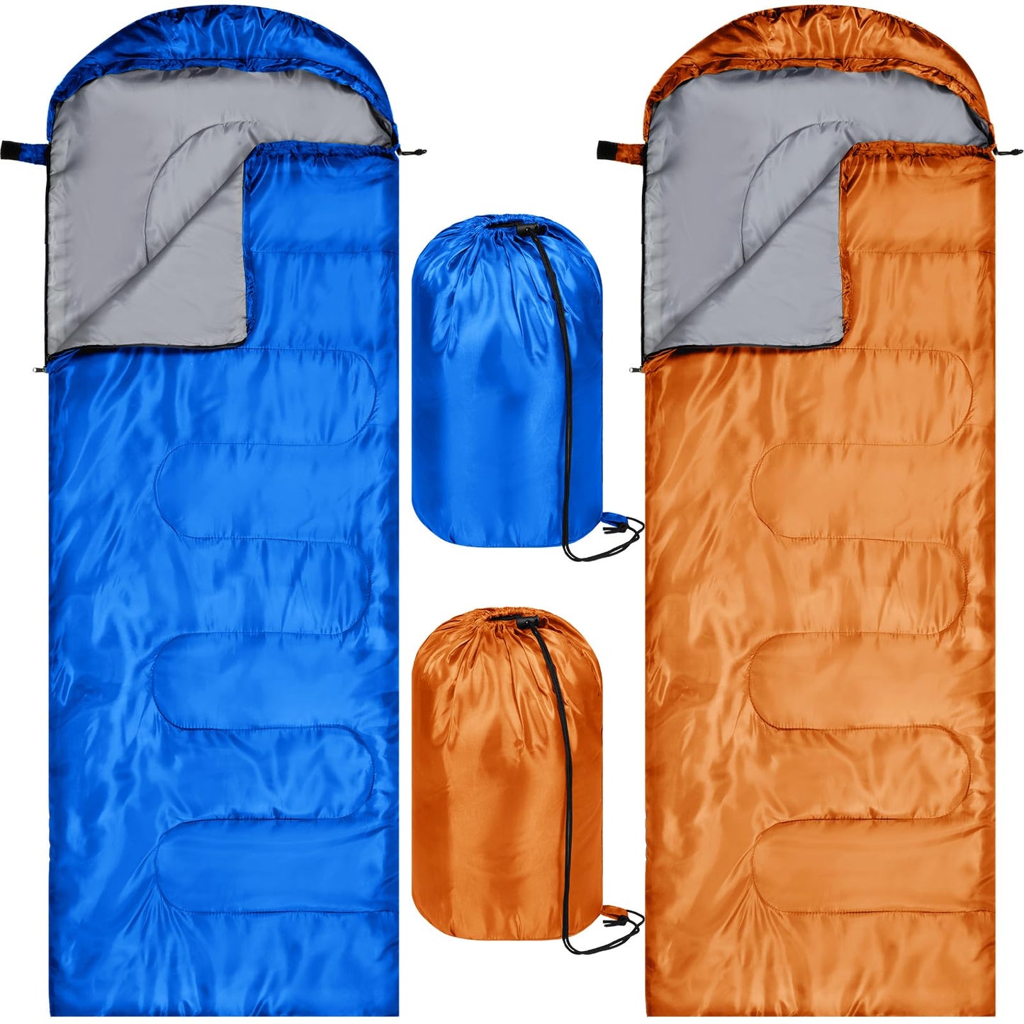 Tudomro 2 Pcs Camping Sleeping Bag for Adults Lightweight Packable Waterproof Camping Gear Equipment to Keep Warm for Outdoor Backpacking Hiking Travel (Blue,Orange)