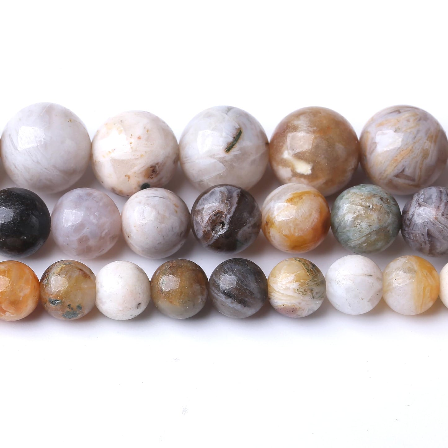 10MM Bamboo Leaf Agate Round Loose Beads Natural Gem Beads Crystal Energy Stone Beads for Jewelry Making DIY Bracelet Necklace
