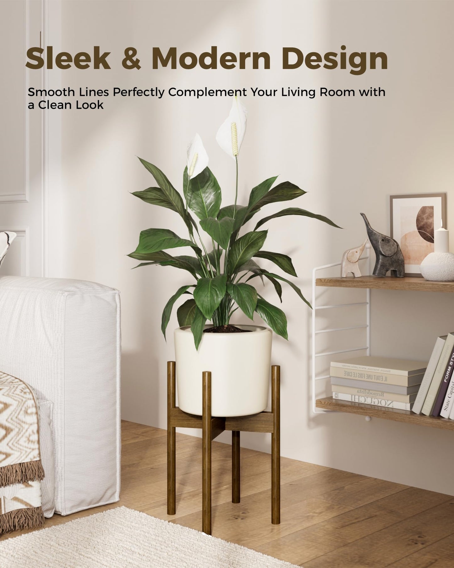 leaf&lull Adjustable Plant Stand Indoor Mid Century Modern Plant Stands Bamboo Plant Holder Corner Plant Stand for Indoor Plants Single Plant Stand Flower Stand for Home Living Room Bedroom Balcony Tea Brown 14.5 in