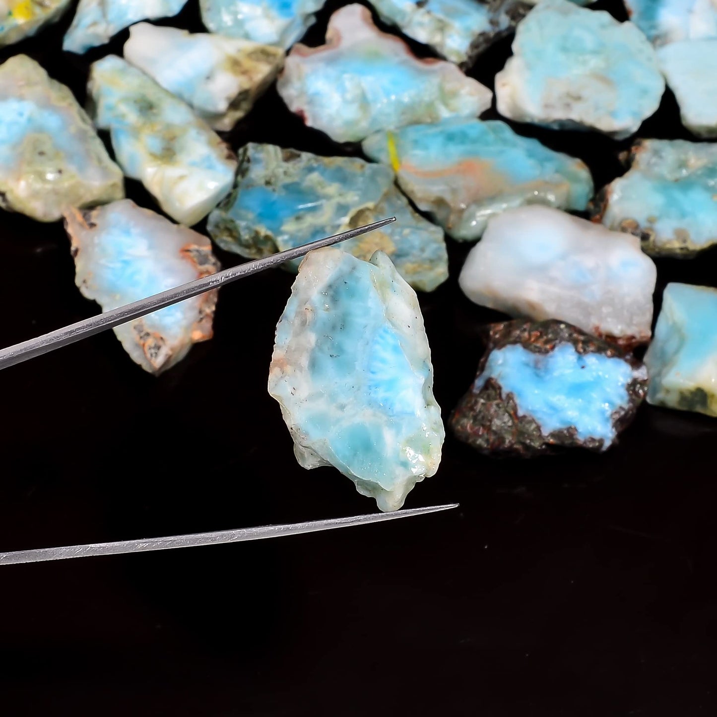 Natural Larimar Raw Slice Gemstone- Healing Crystals for DIY Jewelry Making -Loose Natural Cabochon -Perfect for Crafting Unique Jewelry Designs (5 pcs, 20-35 mm)