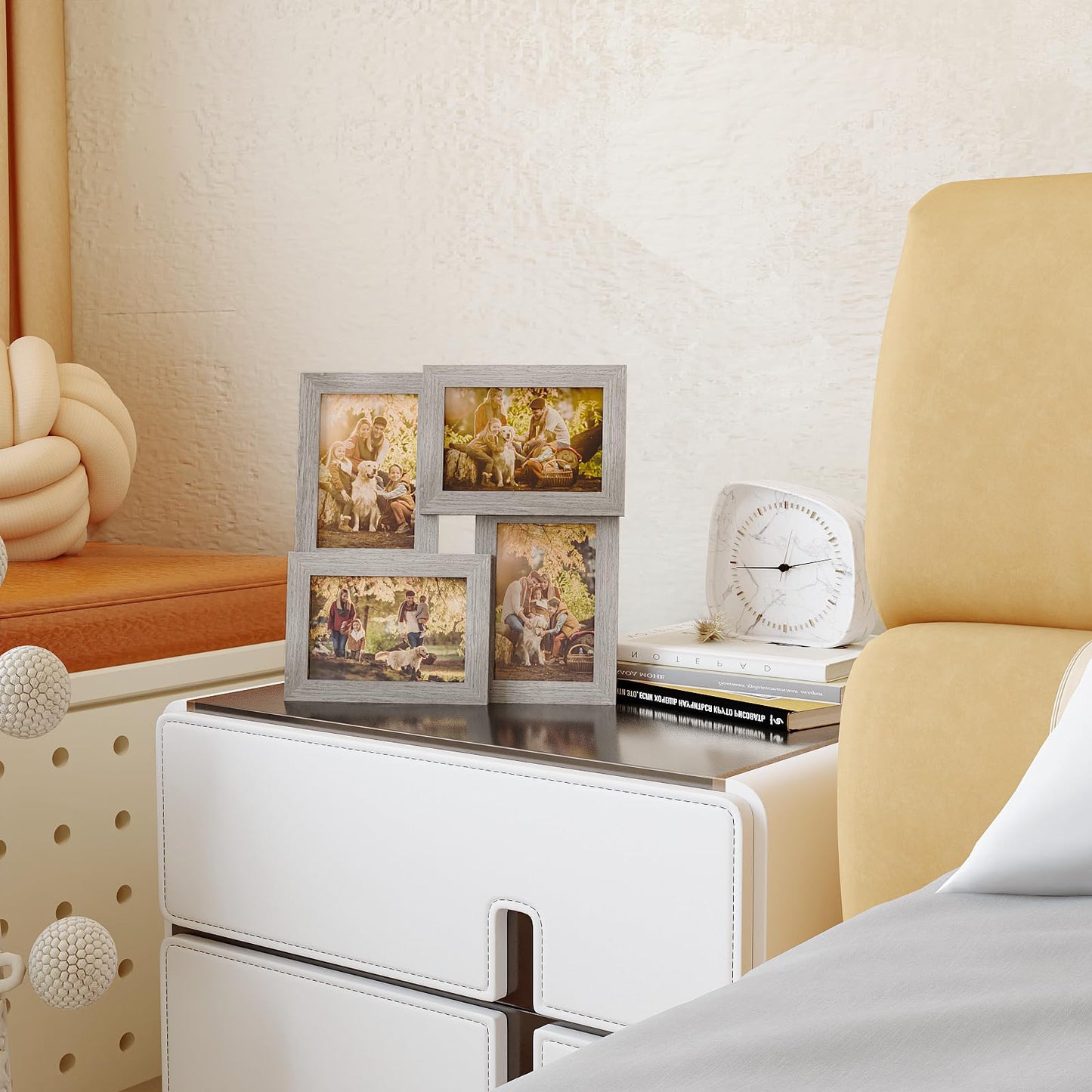 Egofine 4x6 Picture Frame Collage, Family Picture Frame for 4x6 pictures Covered by Plexiglass for Wall Hanging and Tabletop, 4-opening Dimensional Picture Frame for Home Deor, Oak Grey