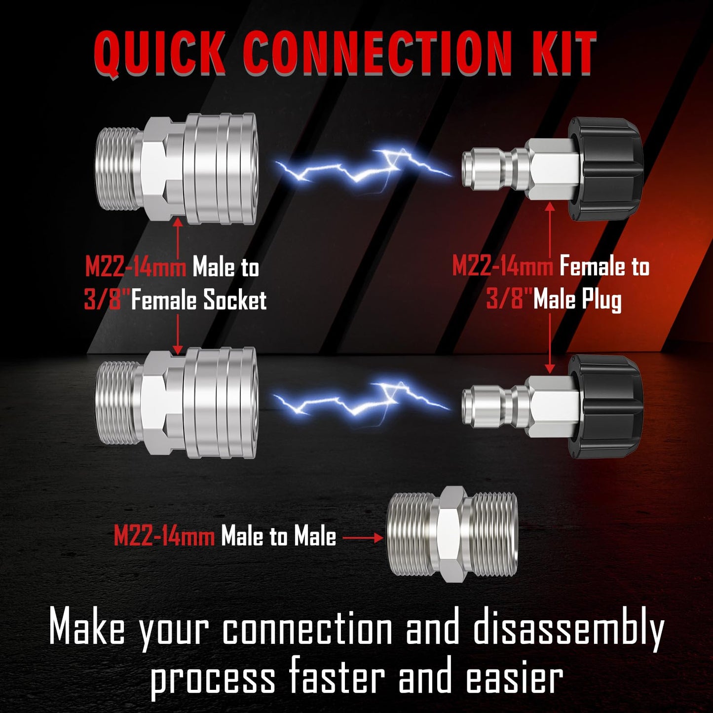 VIVIDWASH Flexible 1/4" Pressure Washer Hose 50FT,3600PSI Kink Resistant Power Washer Replacement Hose with Leak-Free M22-14mm&3/8" Quick Connect Kit,Used for Extension
