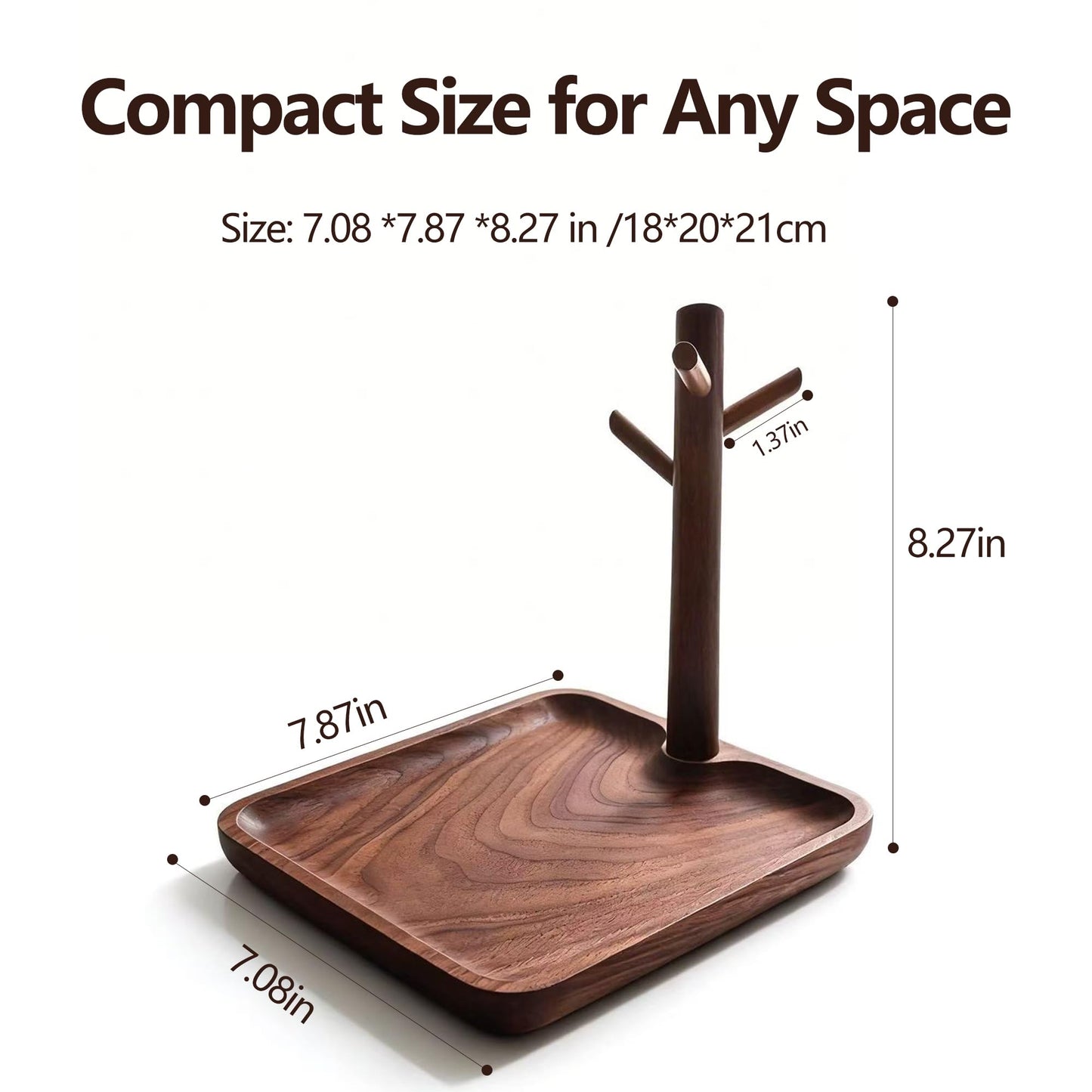 LIGNUMLOQU Solid Black Walnut Wooden Key Tray, Multi-Functional Key Bowl for Entryway Table, Key Holder Stand equipped with 3 Hooks, Wood Dish for Wallet,Watch,Mobile Phone and Jewelry Organizer