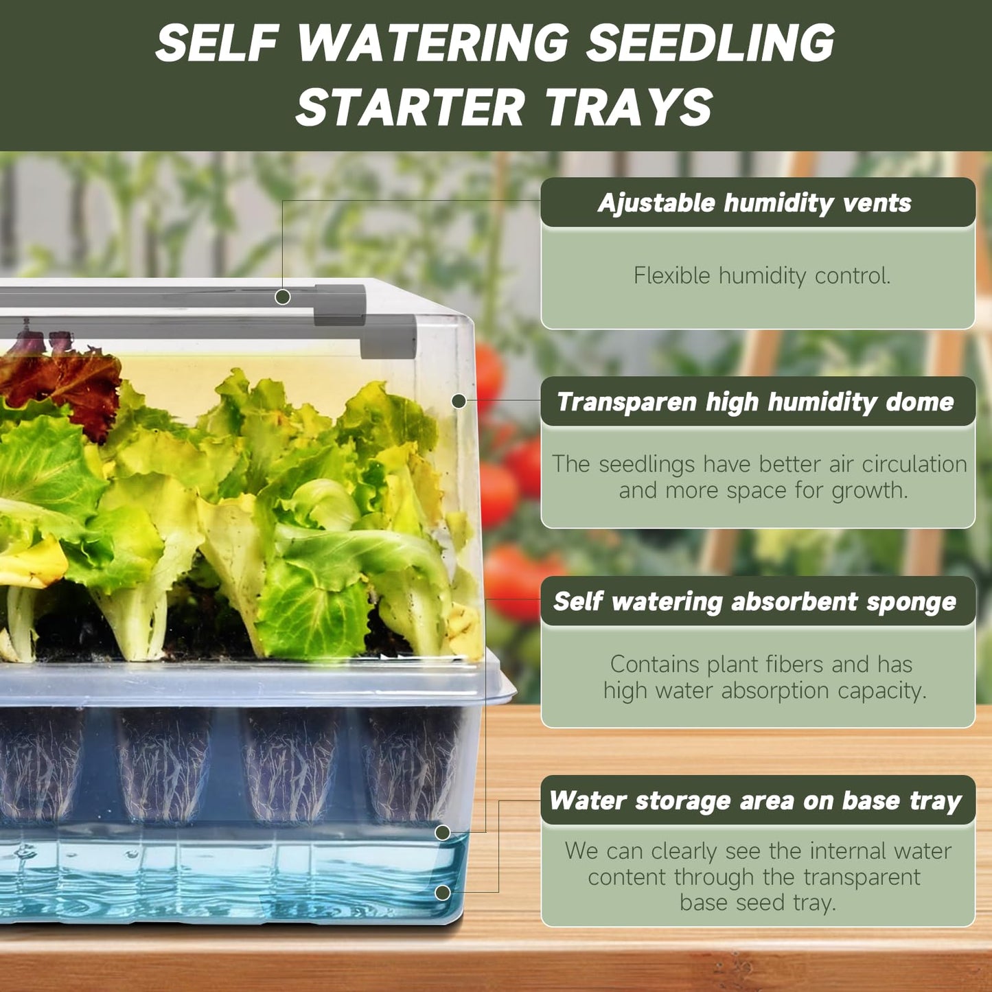 Adawook Self-Watering Seed Starter Tray with Grow Lights, 60 Cells Seed Starter Kit, Full Spectrum Grow Light for Seed Starting, Timing Set, Germination Tray Grow Kits with High Humidity Domes