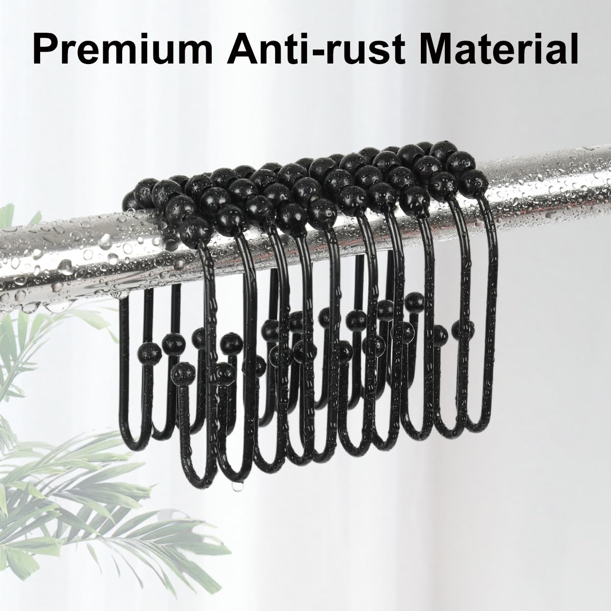 Resze U Shaped Shower Curtain Hooks Rings,12 Pcs Durable Rust Resistant Metal Shower Hooks, Double Glide Smoothly Anti-Drop Shower Rings for Shower Curtain Rod,Black
