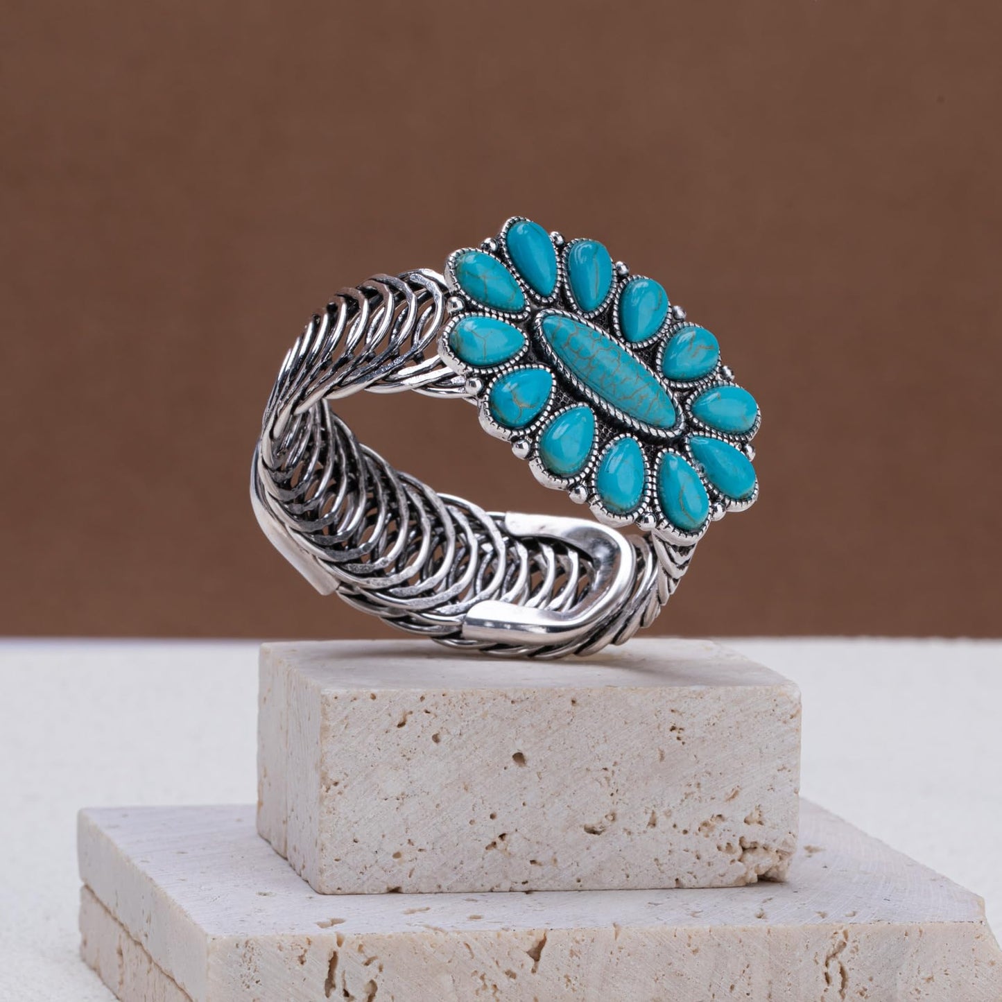 Montana West Rustic Couture's Jewelry Western Turquoise Cuff Bangle Bracelets Bohemian Vintage Elastic Bracelet for Women Cowgirl RCW-1003TQ