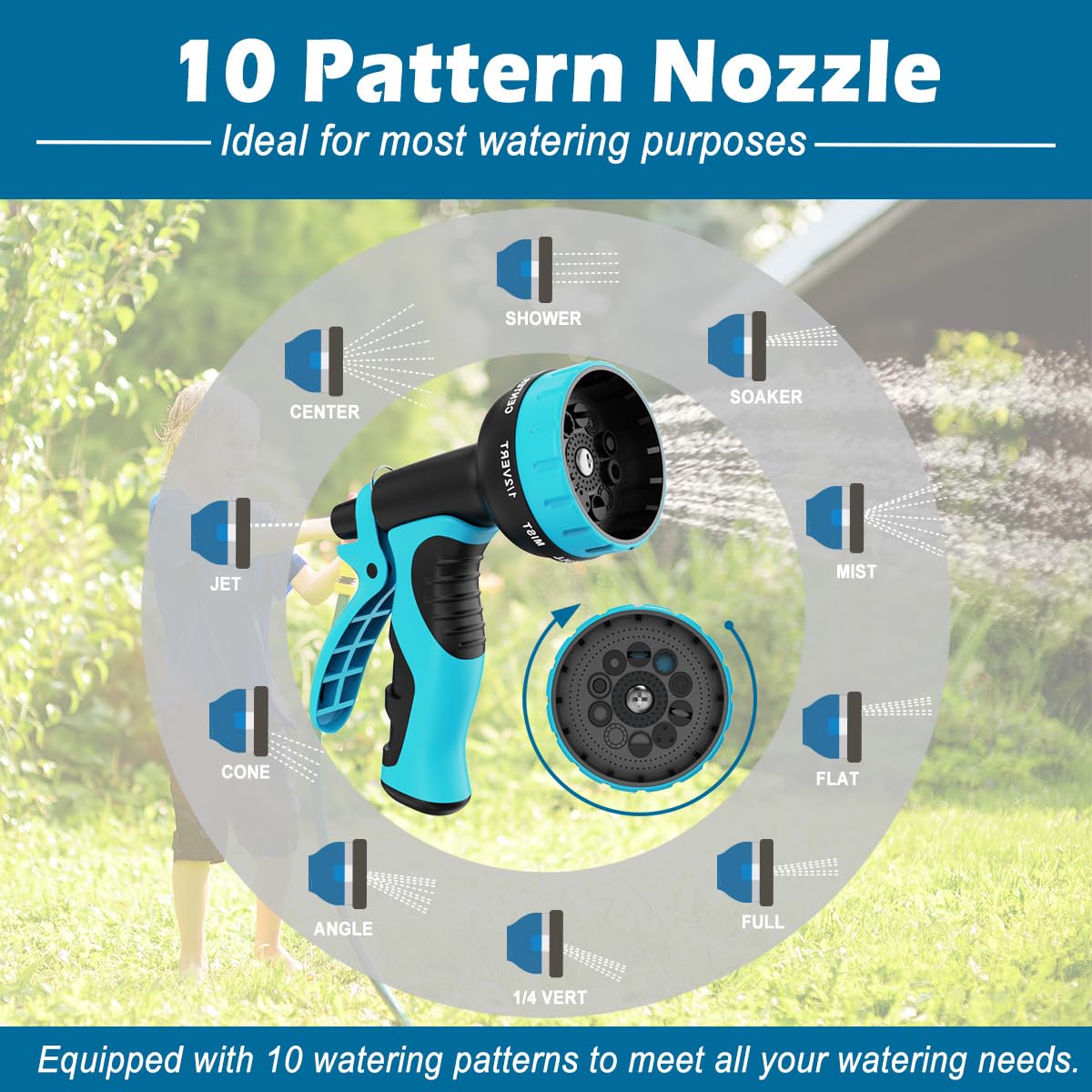 Garden Hose 75ft, Non-Expandable Lightweight & Flexible Water Hose, with 10-Pattern Spray Nozzle, Super Fabric, Leak-Proof 3/4" Solid Brass Alloy Connector Fittings, Durable