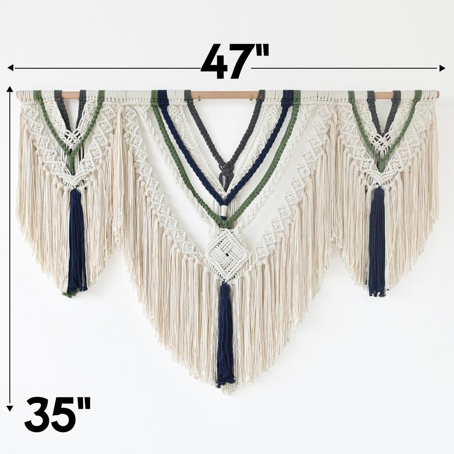 Jakalin Macrame Wall Hanging Boho Wall Decor Yarn Wall Art For Bedroom Living Room, Ivory Blue Green