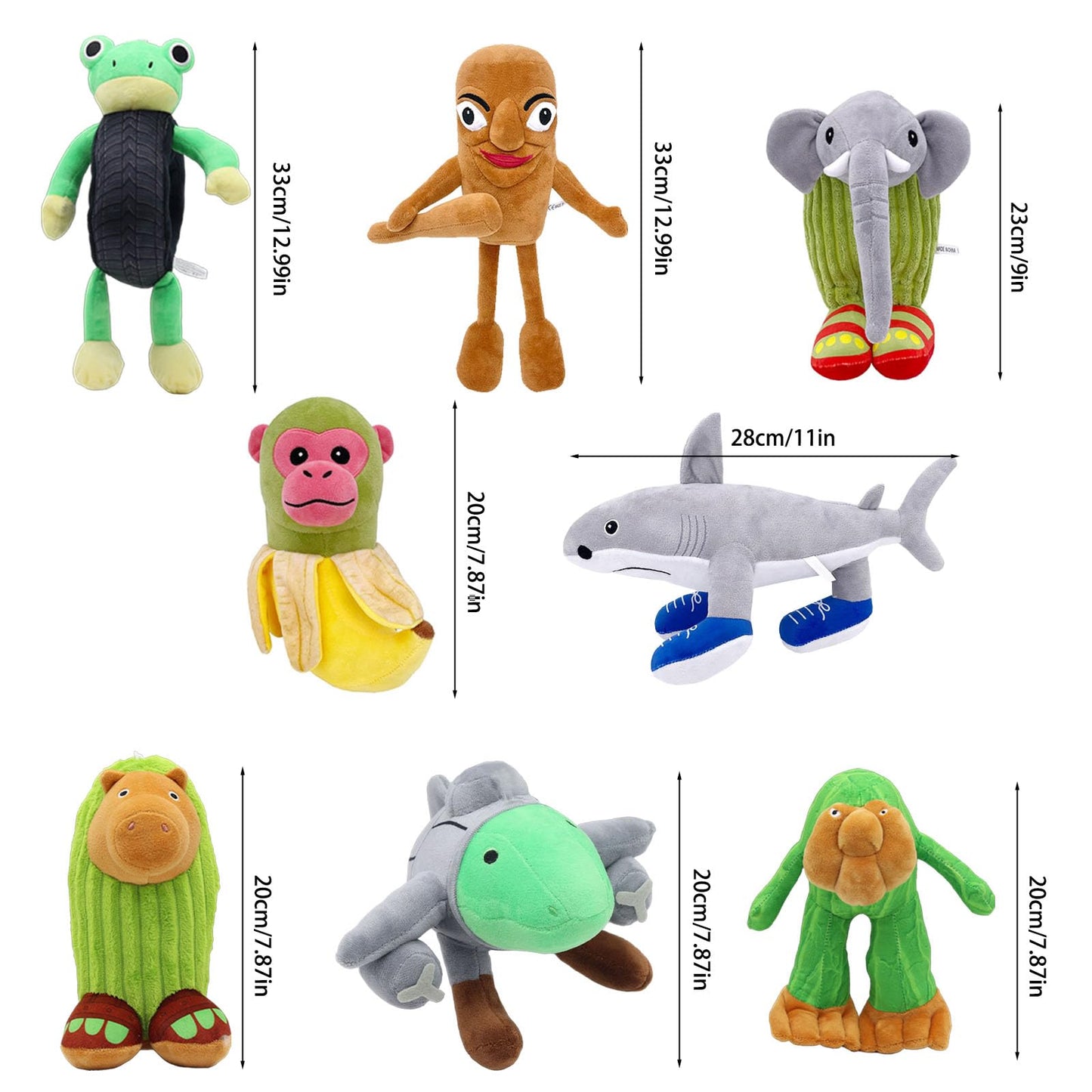 Bonifunt Italian Brainrot Plush Decor, 8 Pack Steal a Brainrot Plushies Includes Sherk Banana Monkey, 8" Brainrot Plush, Collectible Stuffed Animals Decor, Anime Stuff Decoration for Desk Window Sofa