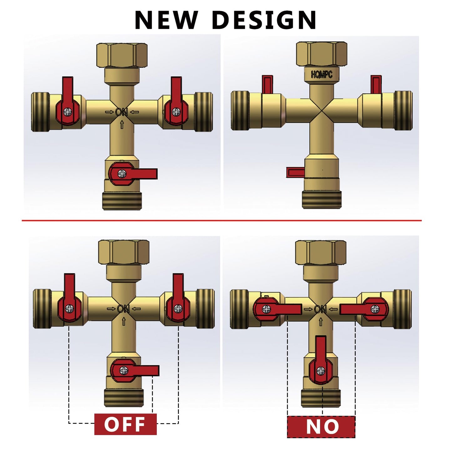 HQMPC Hose Splitter – Heavy-Duty Brass Garden Faucet Connector Garden Hose Splitter 3 Way 3/4" GHT Thread Red Handle