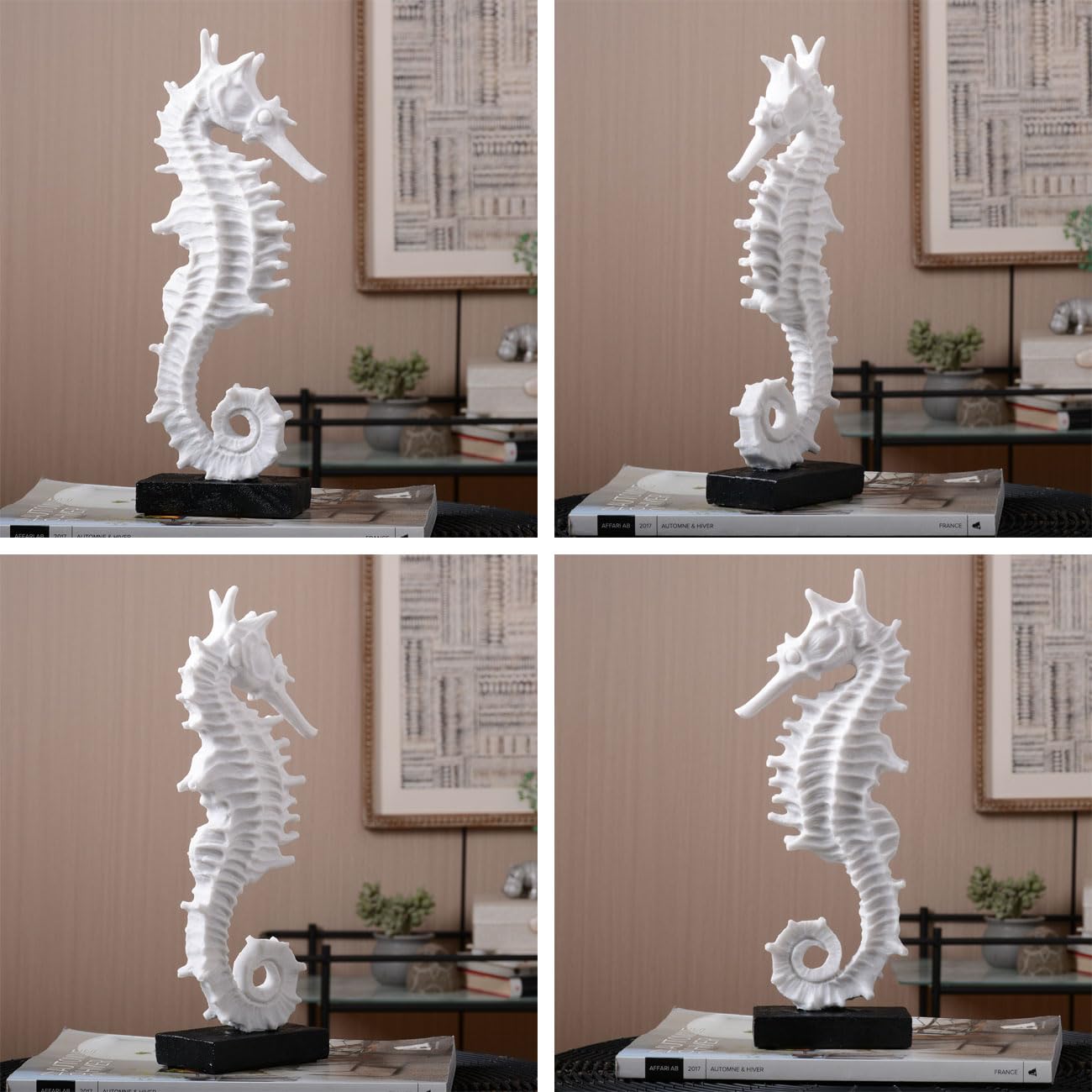 HAUCOZE Seahorse Statue Ocean Decor Modern Home Sculpture Polyresin Table Centerpiece Gift Art for Bookshelf Bedroom 13.4 Inch