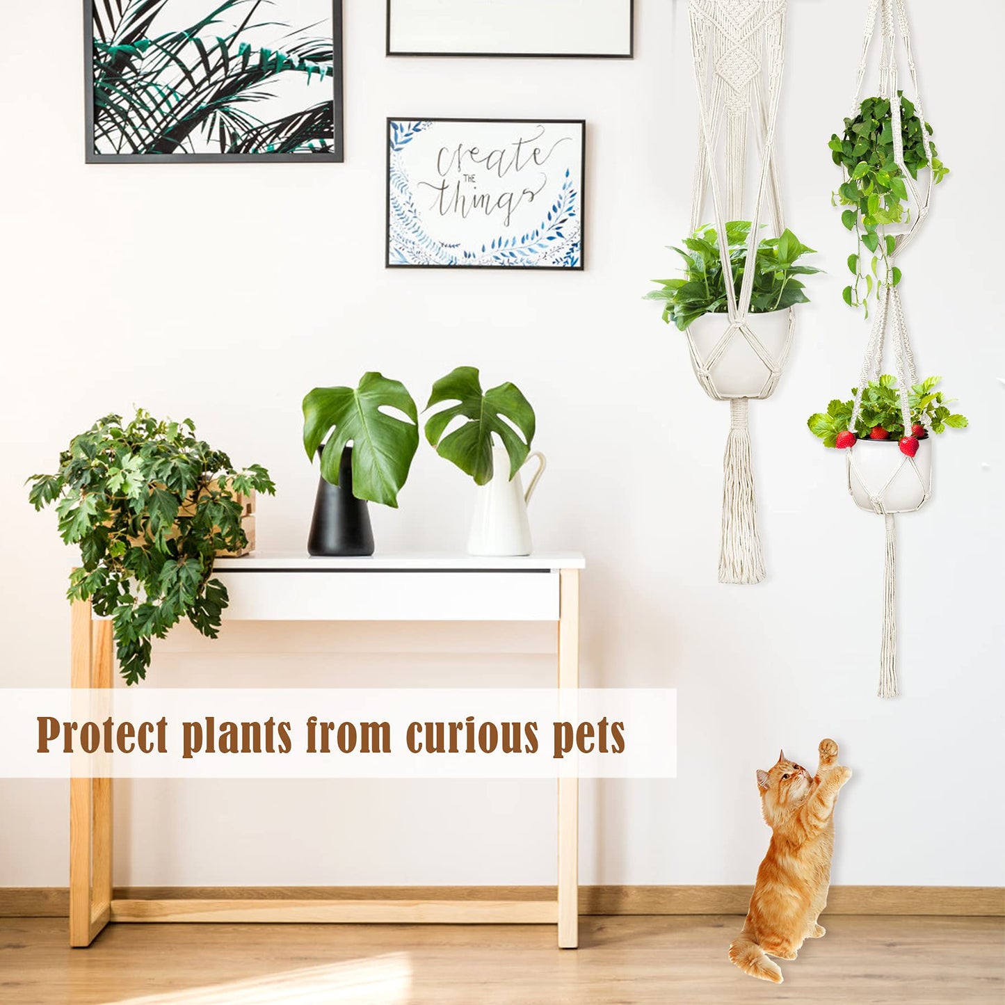 Augshy Macrame Hanging Planter, Set of 5 Plant Hanger Baskets, Handmade Flower Pot Holder for Home Indoor Outdoor Decor with 5 Pcs Ceiling Hooks(White)