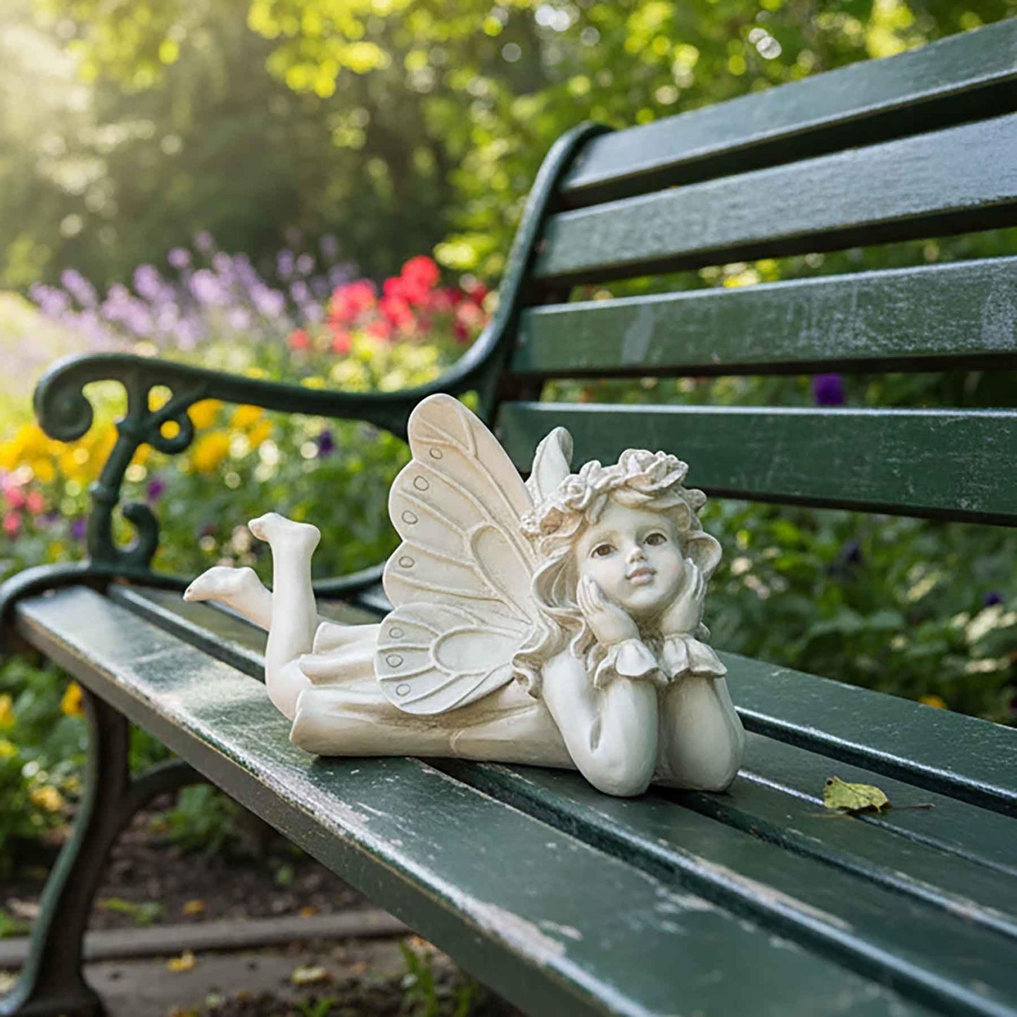 Lying Fairy Garden Statue with Hands on Chin – Outdoor Resin Angel Figurine for Yard, Patio or Lawn Decor – 10.24” Hand-Painted Fairy for Garden Fairy Scenes & Whimsical Outdoor Displays