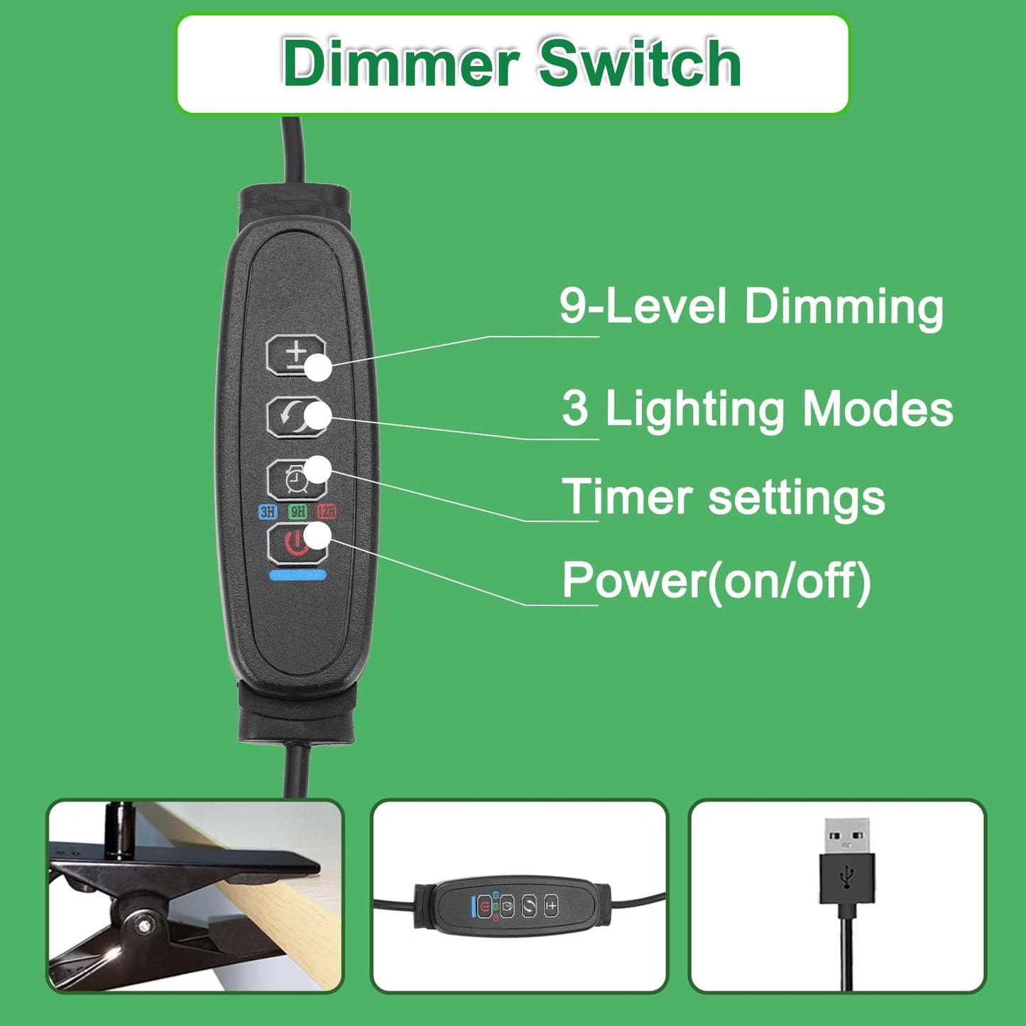 Sunny Power Clip On Grow Lights for Indoor Plants Full Spectrum, Adjustable 6000K LED Plant Lights for Indoor Growing with Auto Timer & 3 Lighting Modes for Succulents, Seed Starting