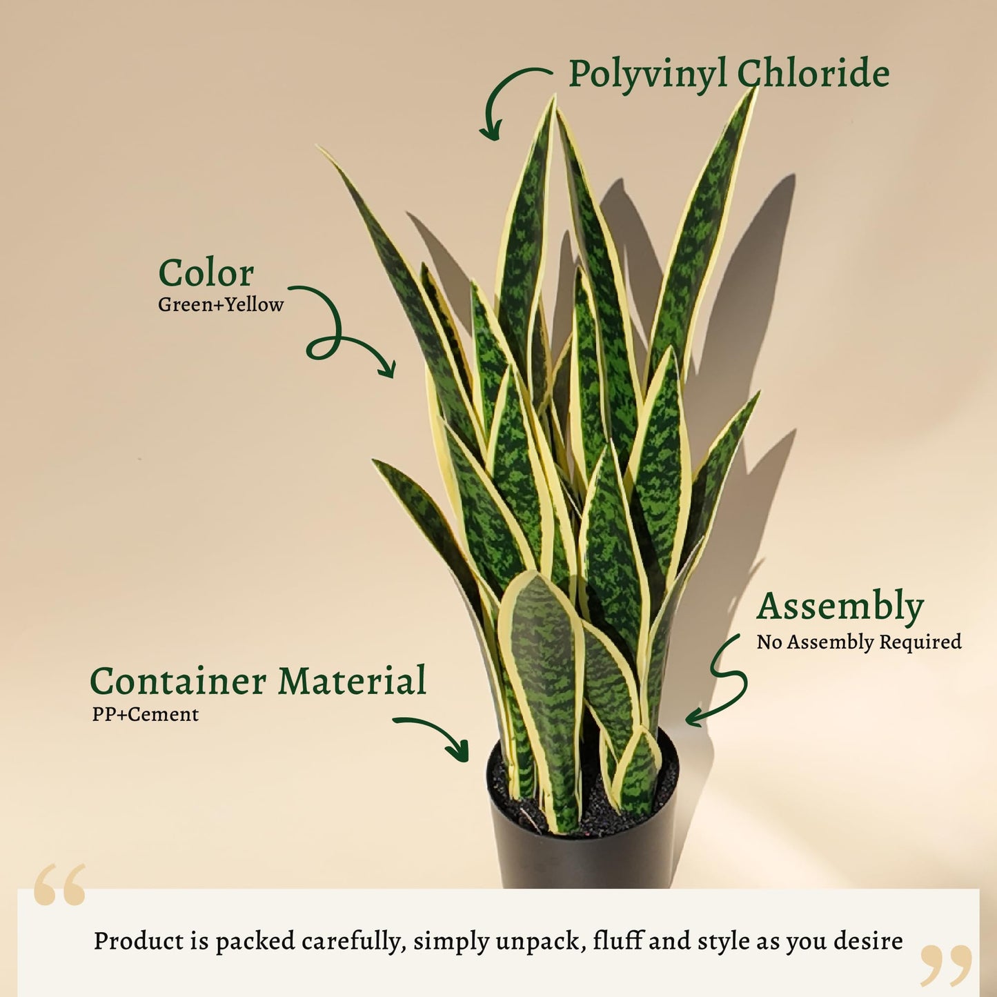 KOL 25.6’’ 2-Pack Artificial Snake Plant, Mother in Law Tongue Plants, 2ft Fake Sansevieria Indoor, 32 Realistic Leaves in Pot, Home Office Hotel Garden Corner Decor, Yellow