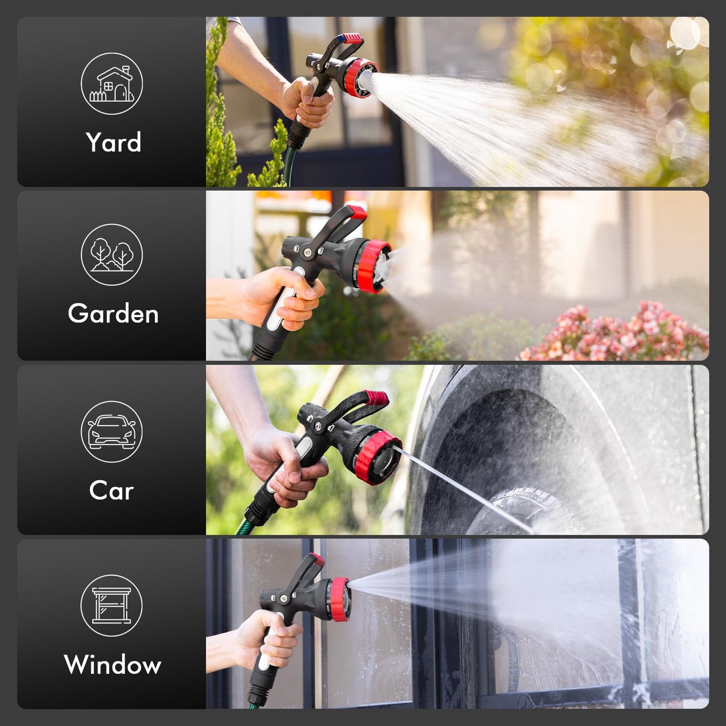 RESTMO Heavy Duty Garden Hose Nozzle, High Pressure Fireman Style Nozzle with Lever Handle and Slip Ergonomic Grip, 6 Adjustable Spray Patterns for Watering Lawn and Garden, Washing Car & Cleaning