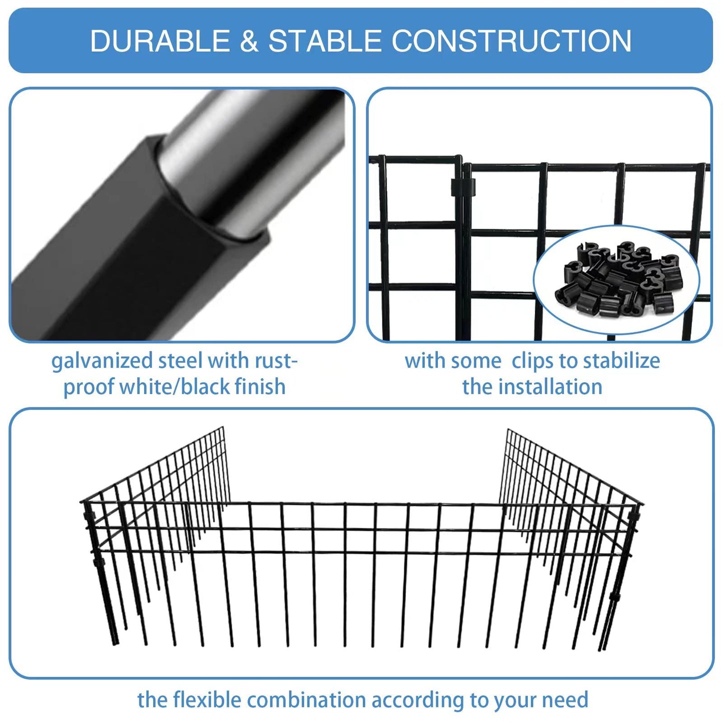 32x10-inch No Dig Animal Barrier Fence, 15 Pack Black Dig Protective Fence with 1.5 inch Spike spacing, Dog/Rabbit/Groundhog Underground Galvanized Outdoor Garden Metal Fence
