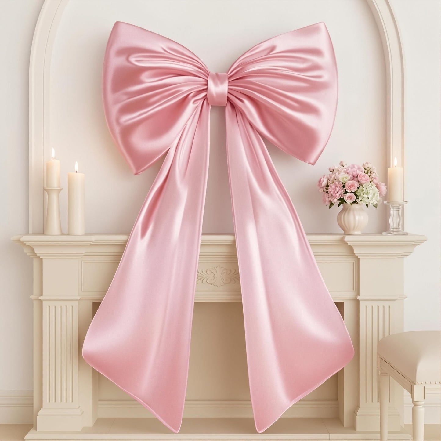 40*24 Inch Satin Ribbon Large Pink Bow, Giant Bow Decor with Premium Satin, Reusable 3D Shape and Easy Hang, Ideal for Coquette Party Decorations, Wedding, Bridal Shower, Backdrop and Bedroom Decor